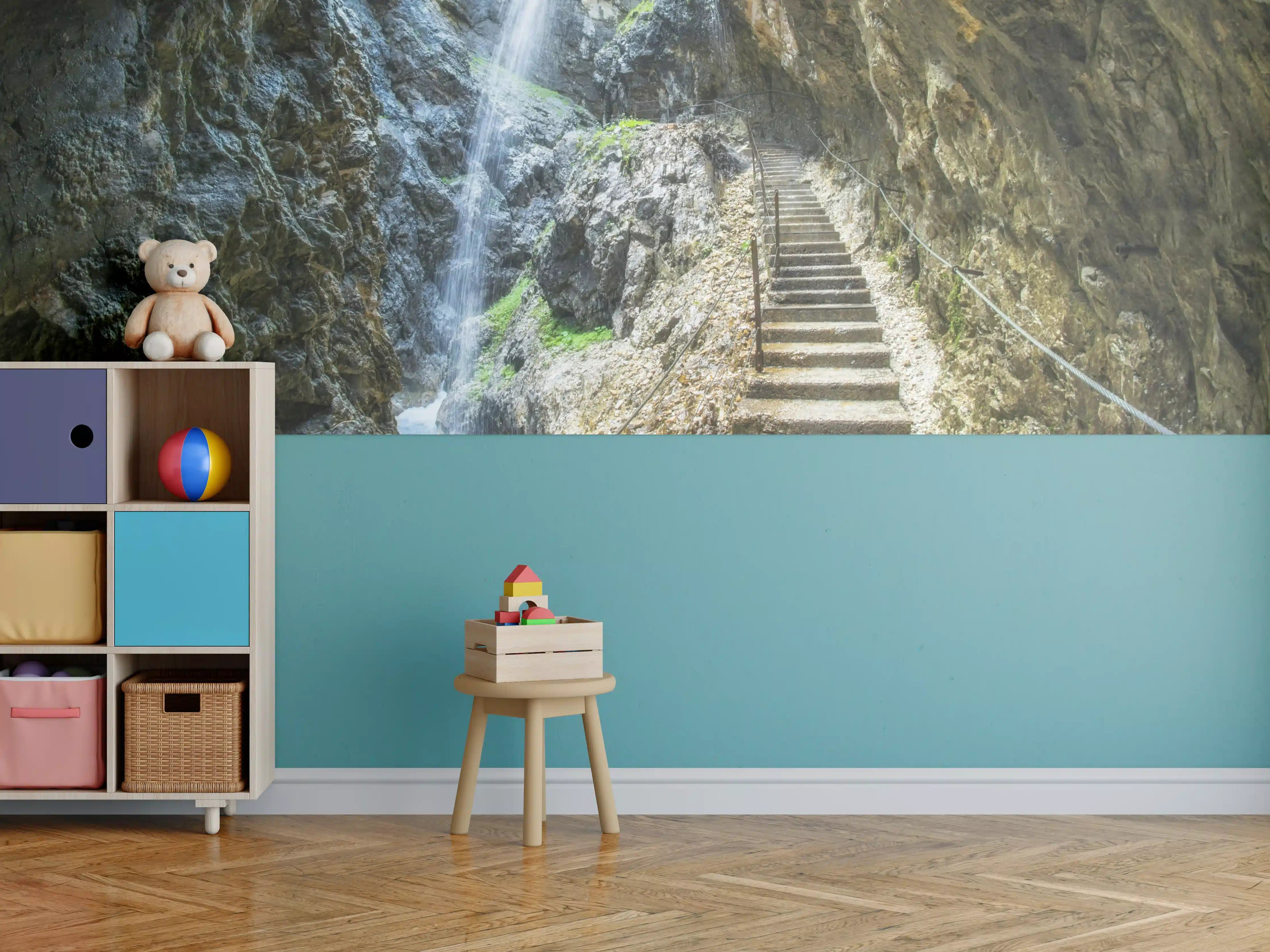 Kinderzimmer Wandgestaltung - Antike Steintreppen mit Wasserfall