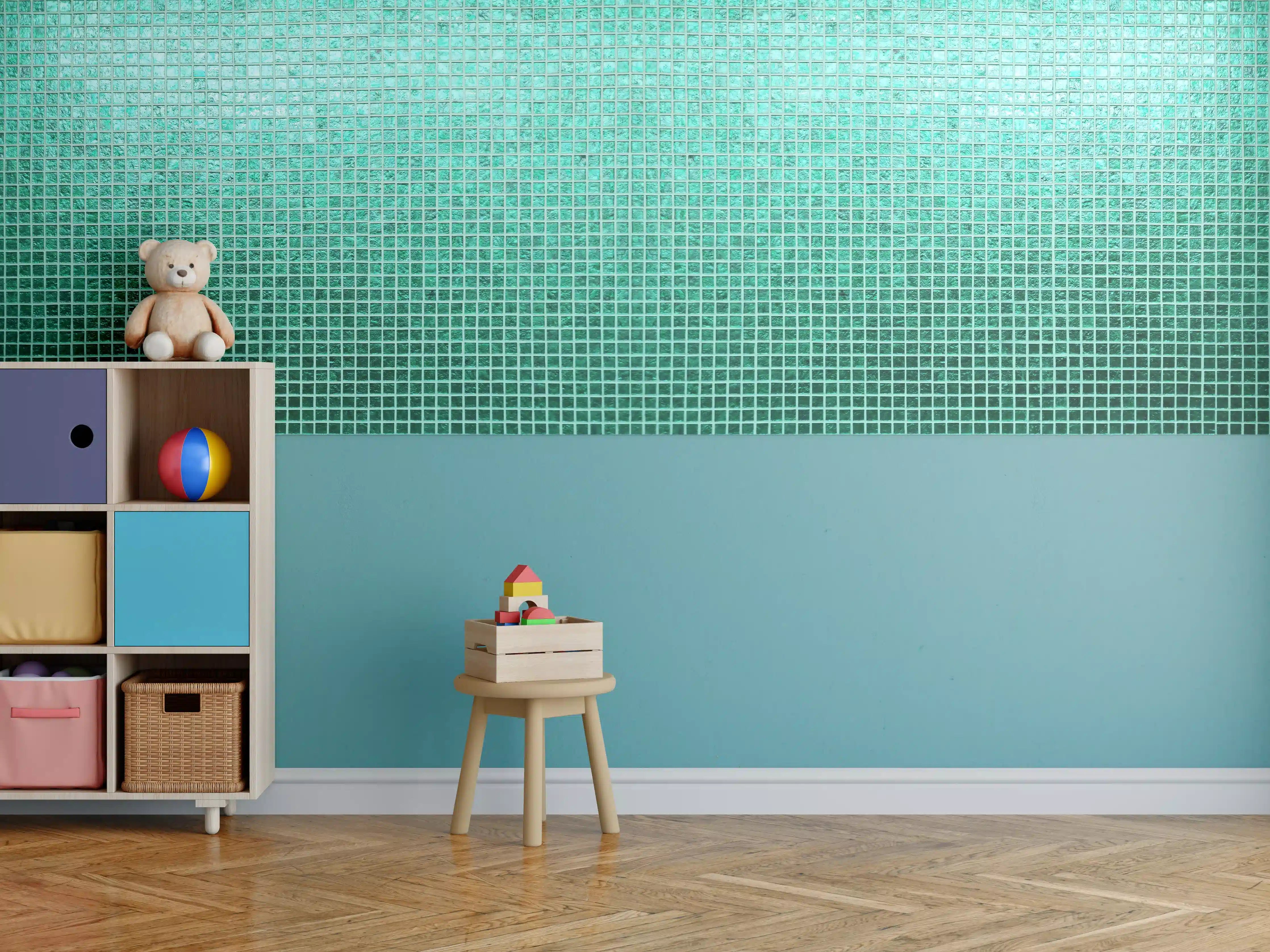 Kinderzimmer Wandgestaltung - Aquamarin-Türkis-Mosaikfliesen