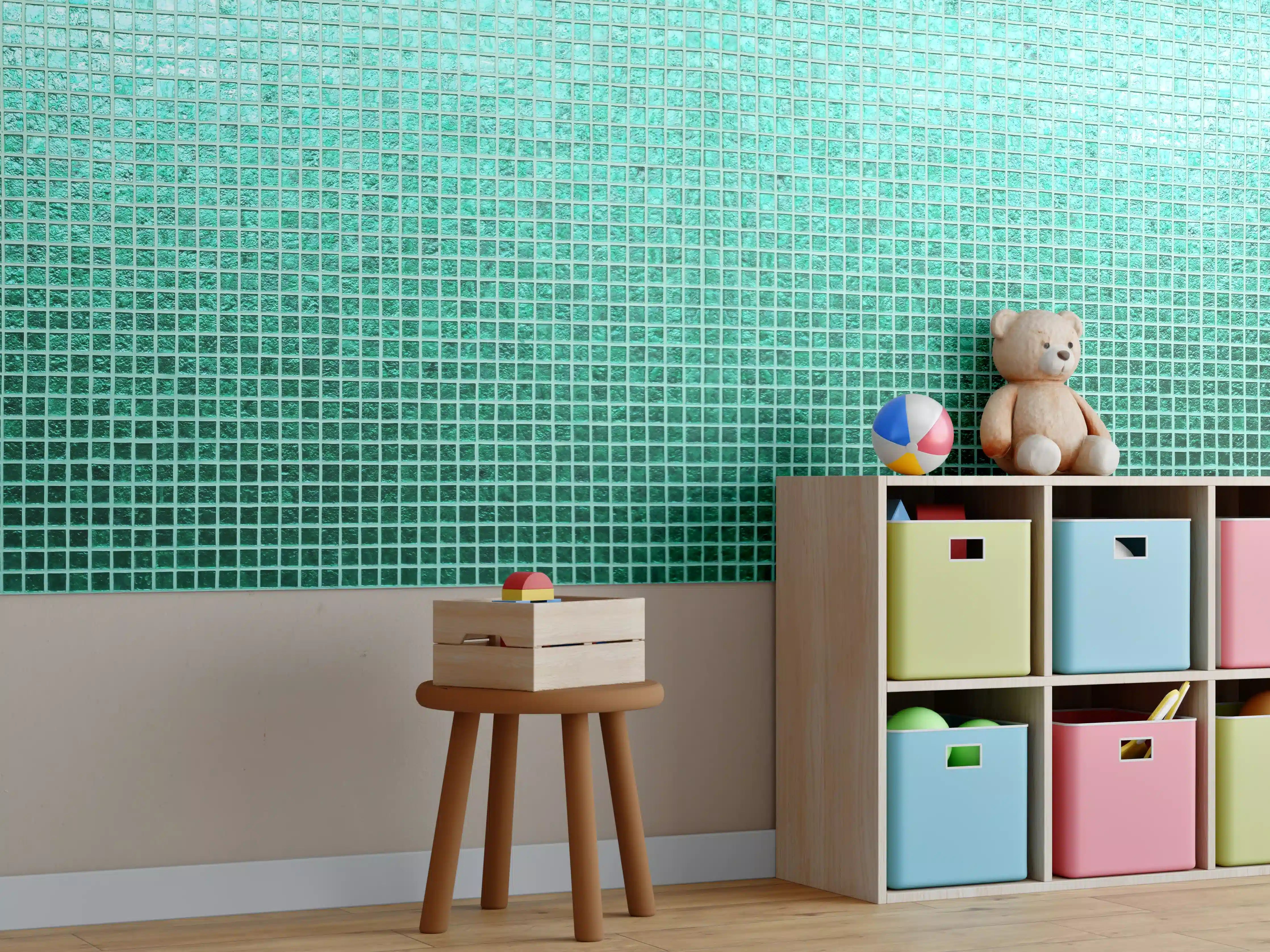 Kinderzimmer Wandgestaltung - Aquamarin-Türkis-Mosaikfliesen