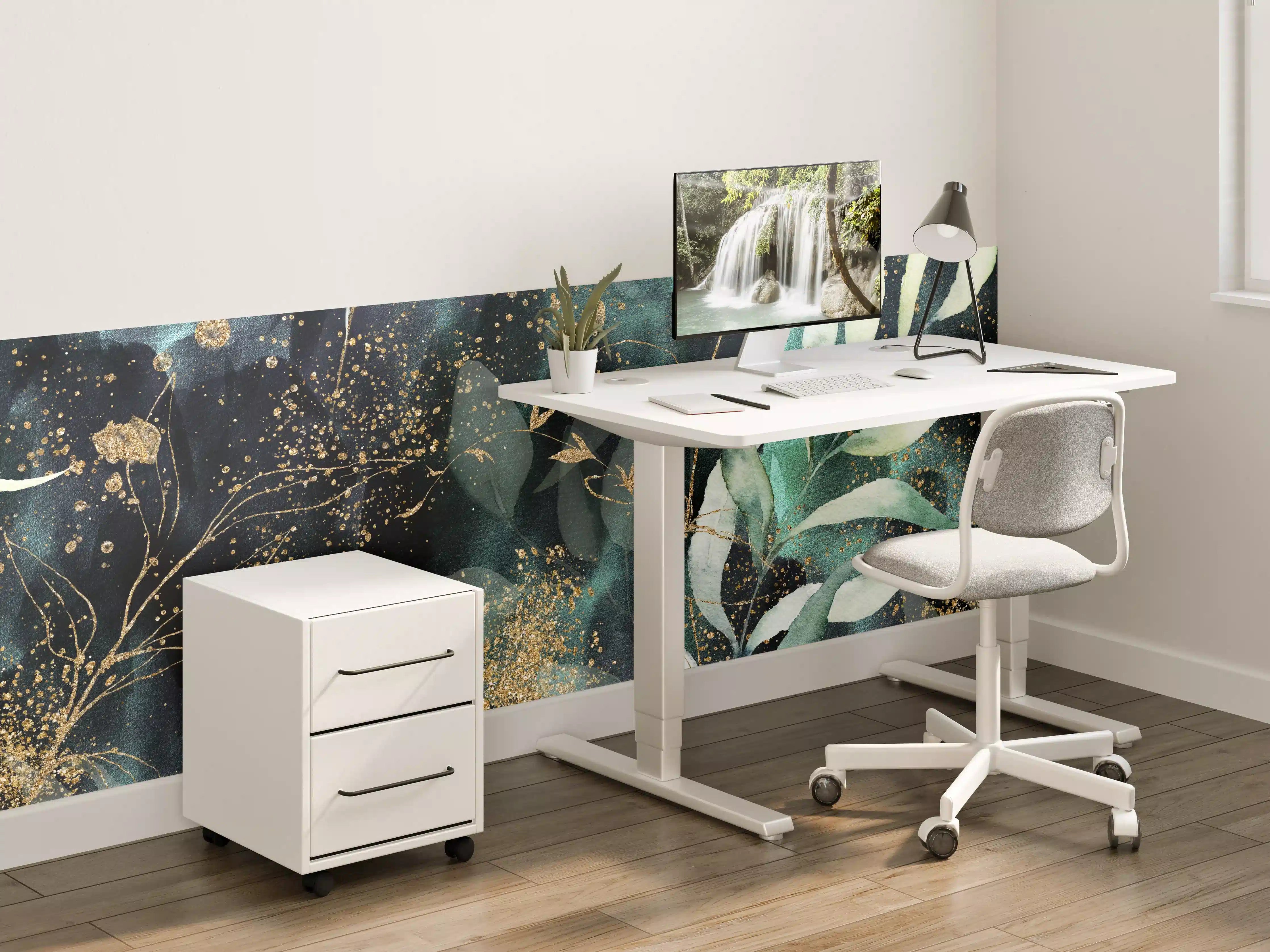 Kinderzimmer Wandgestaltung - Aquarell - abstrakte Blumen mit gold