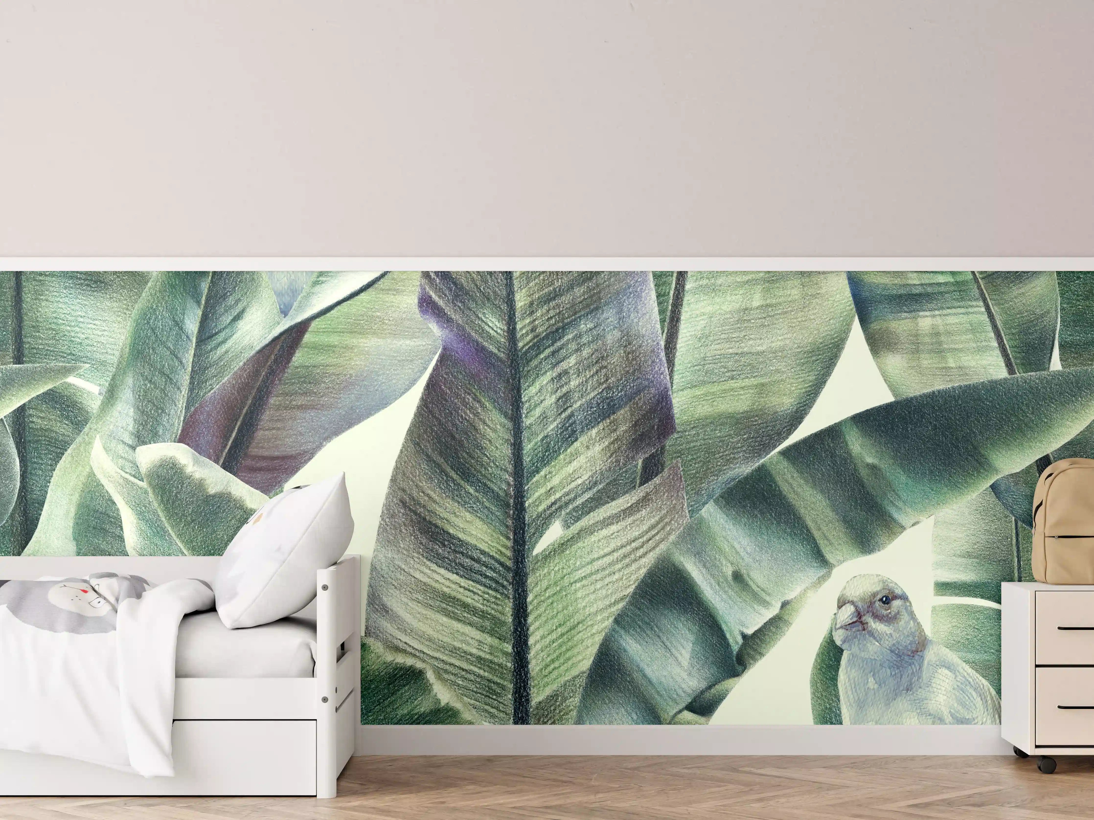 Kinderzimmer Wandgestaltung - Aquarell - exotischen Vögel auf Bananenblättern