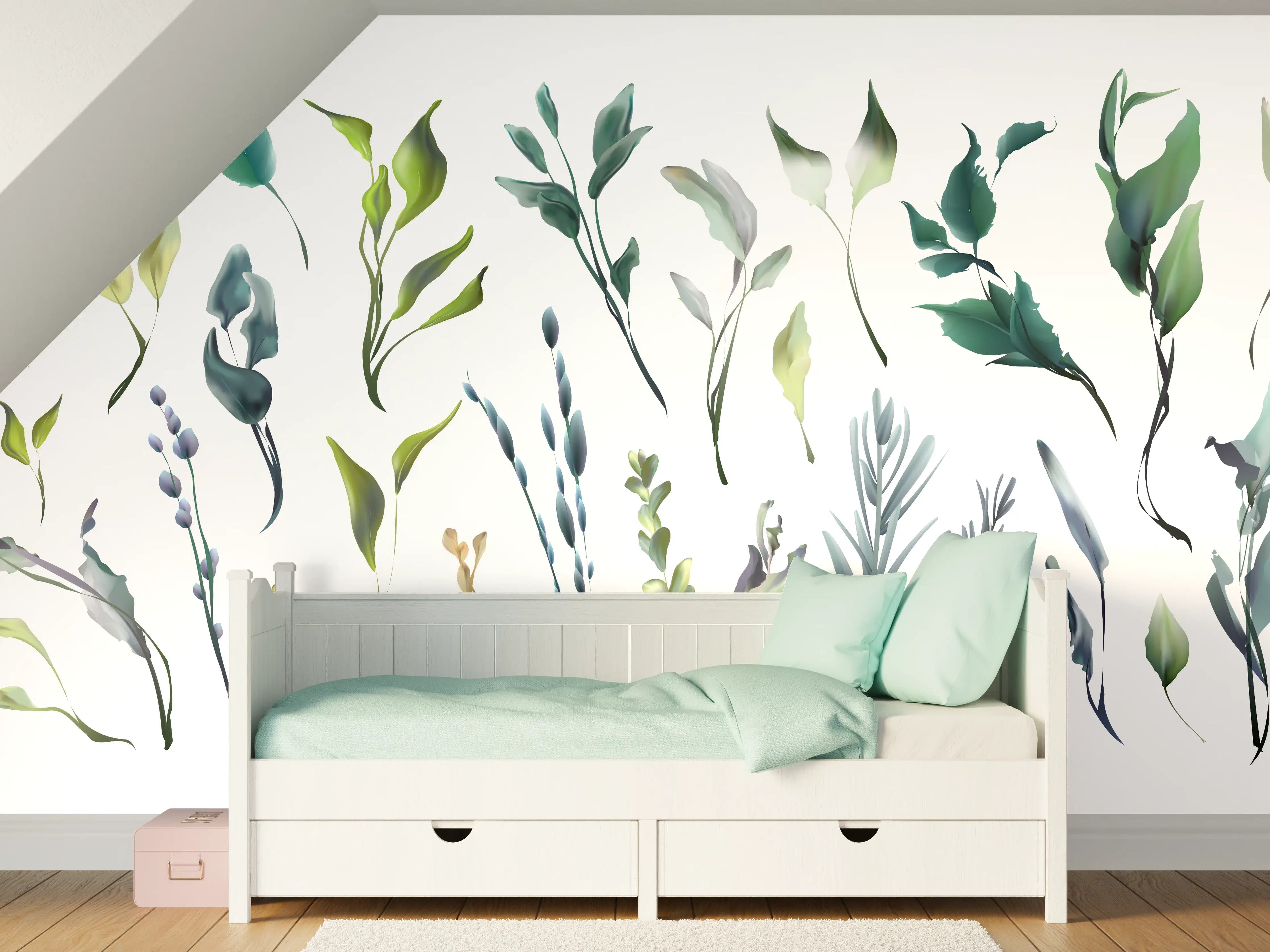 Kinderzimmer Wandgestaltung - Aquarell Blätter Silhouetten Set