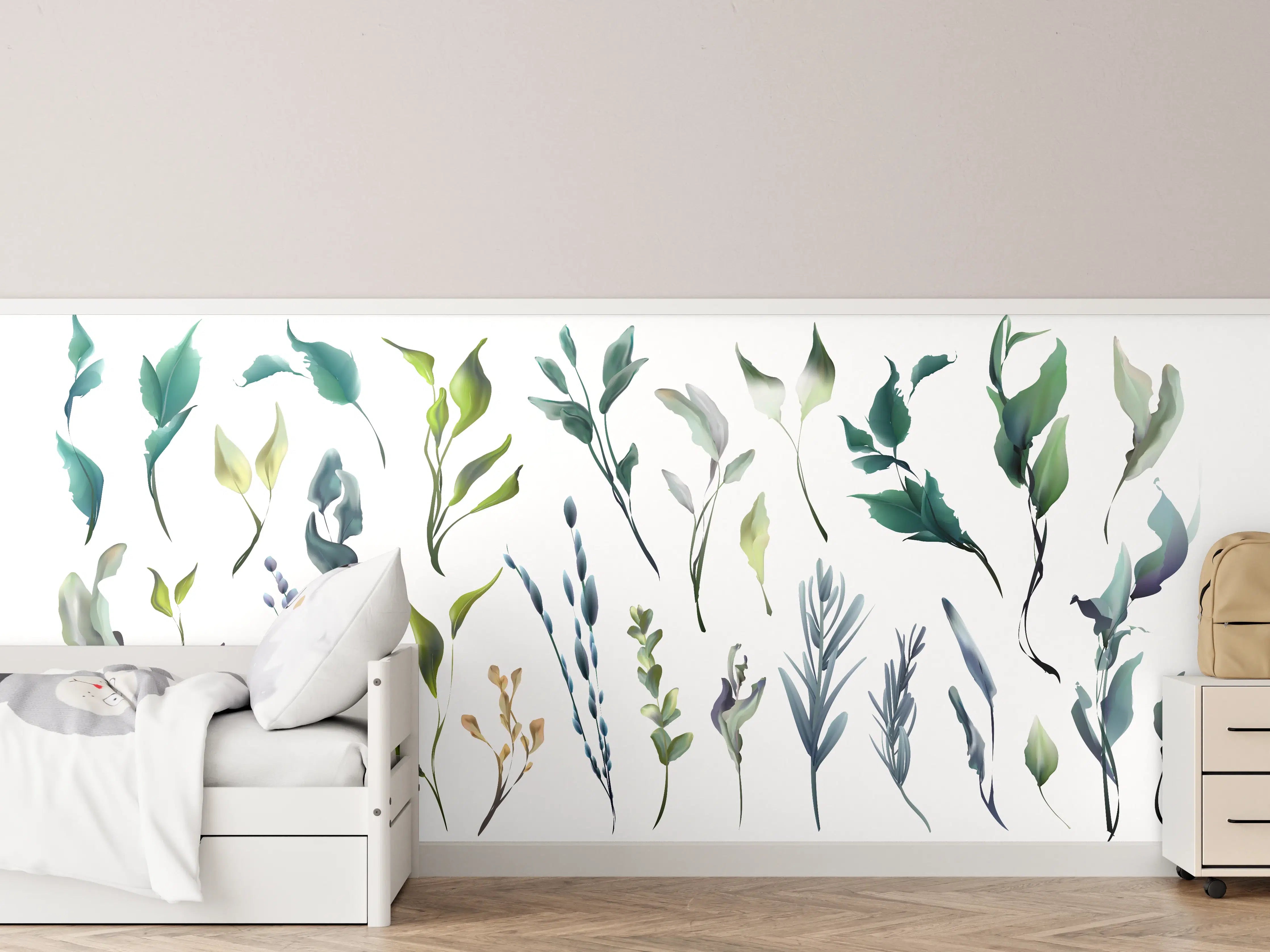 Kinderzimmer Wandgestaltung - Aquarell Blätter Silhouetten Set
