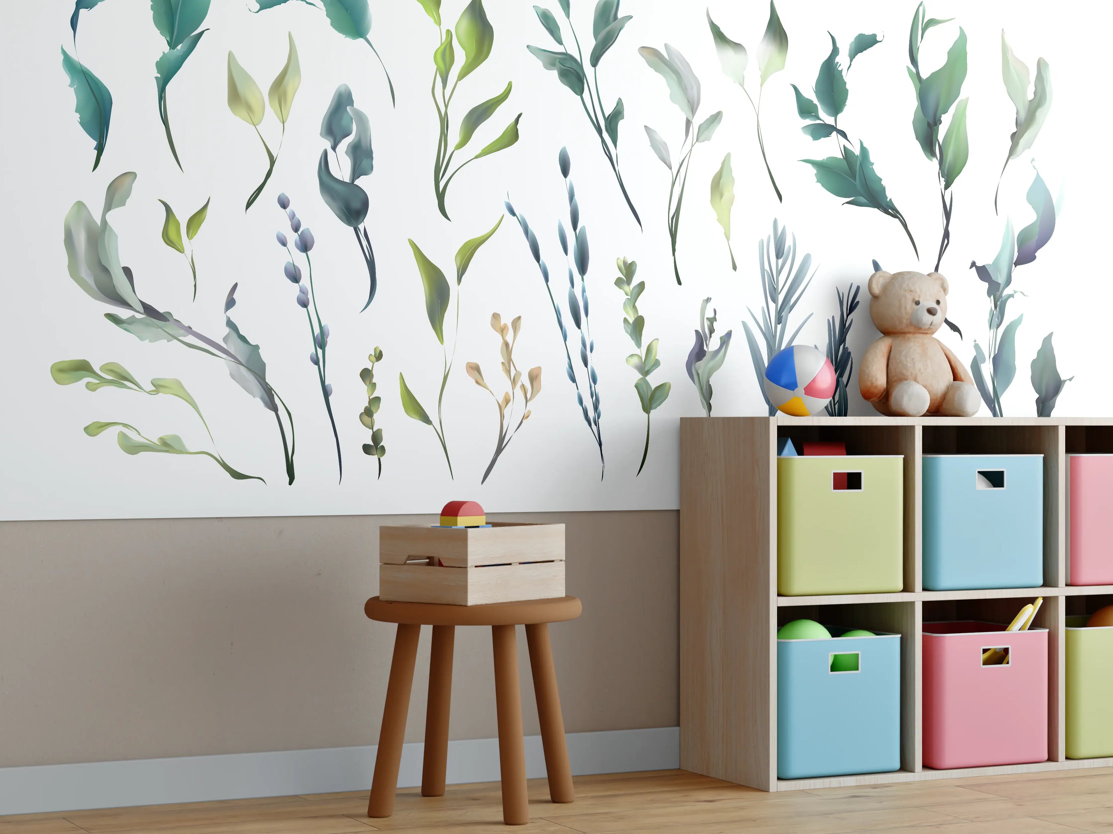 Kinderzimmer Wandgestaltung - Aquarell Blätter Silhouetten Set