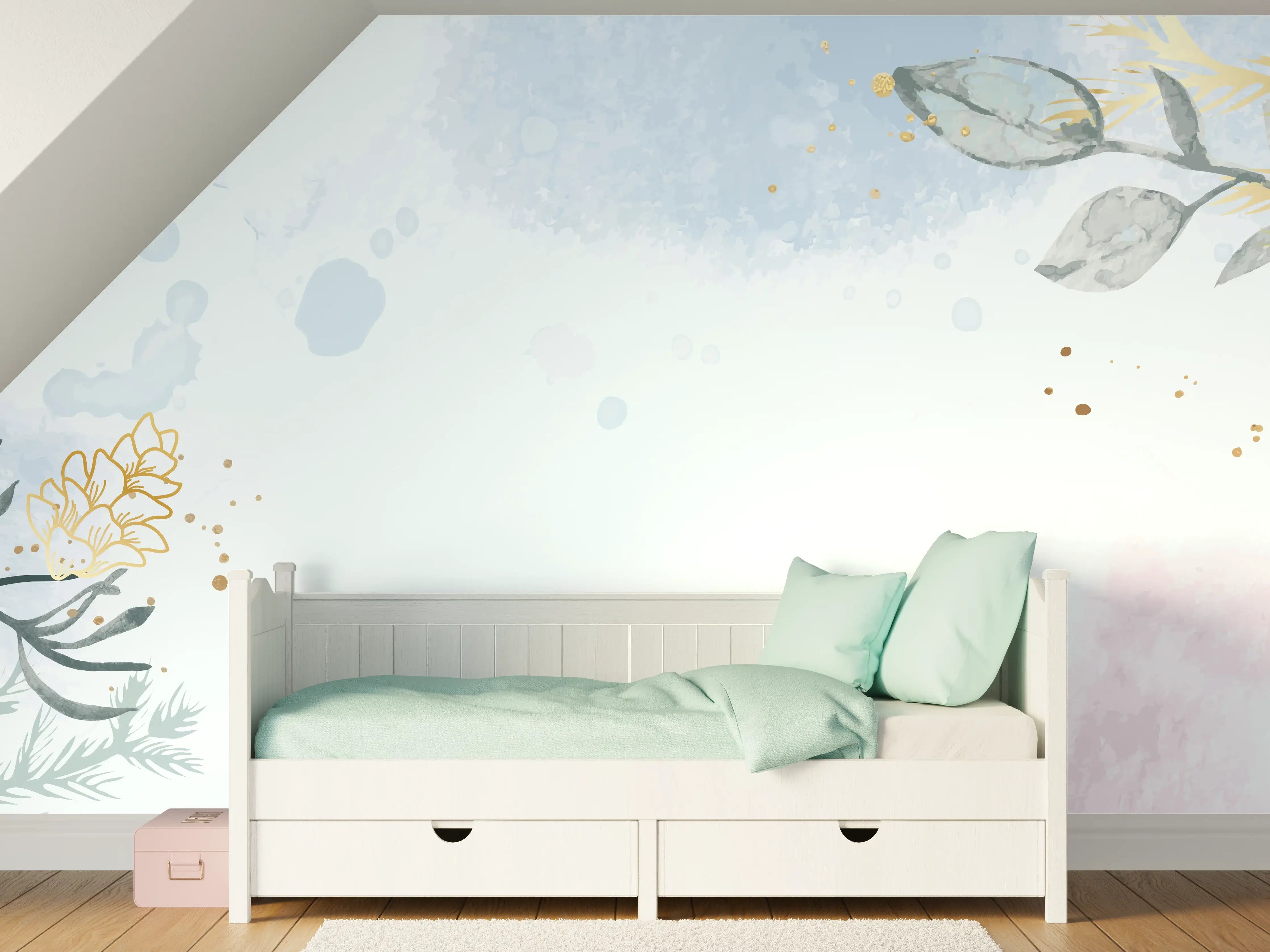 Kinderzimmer Wandgestaltung - Aquarell Blüten Pastell