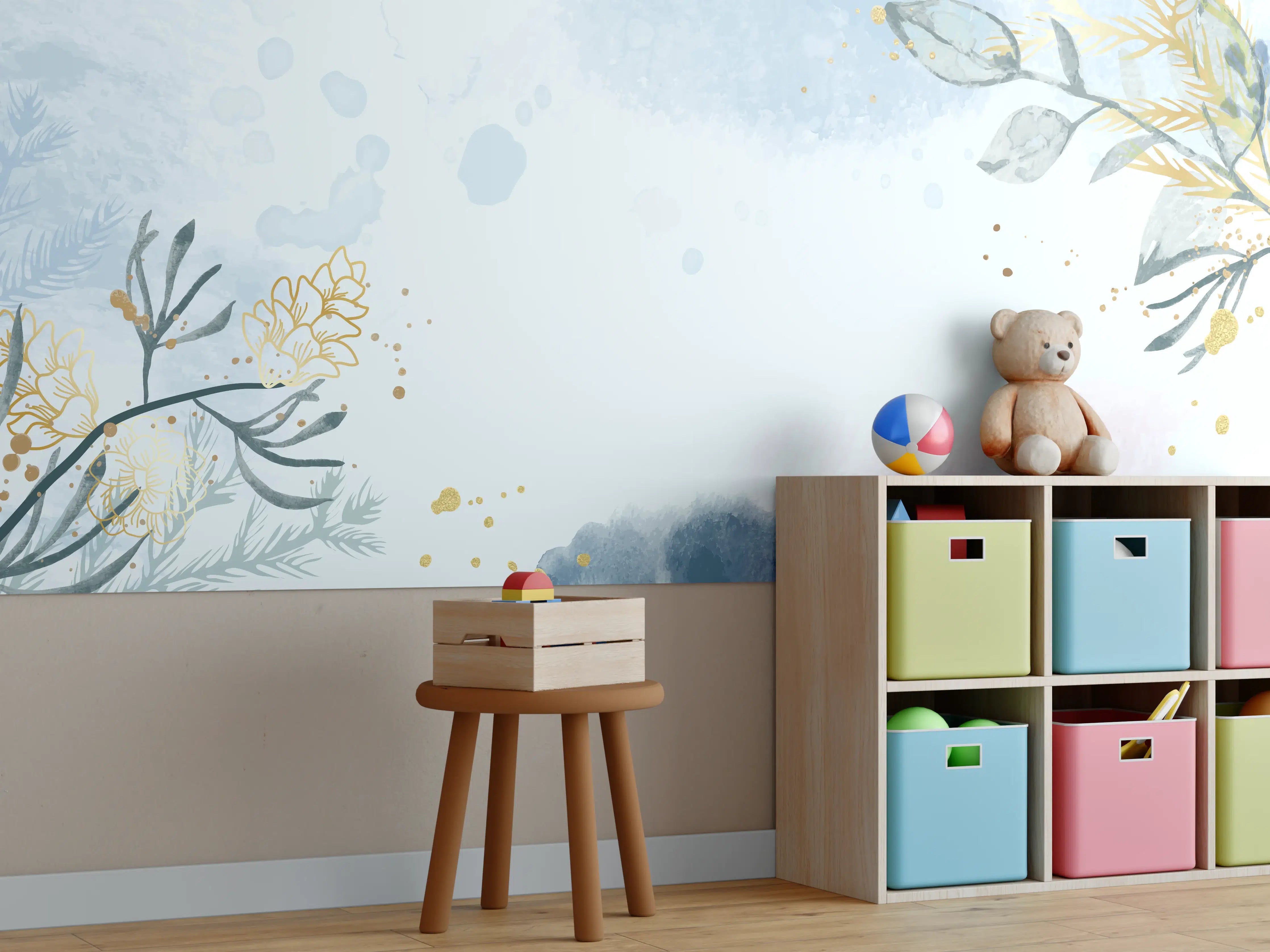 Kinderzimmer Wandgestaltung - Aquarell Blüten Pastell