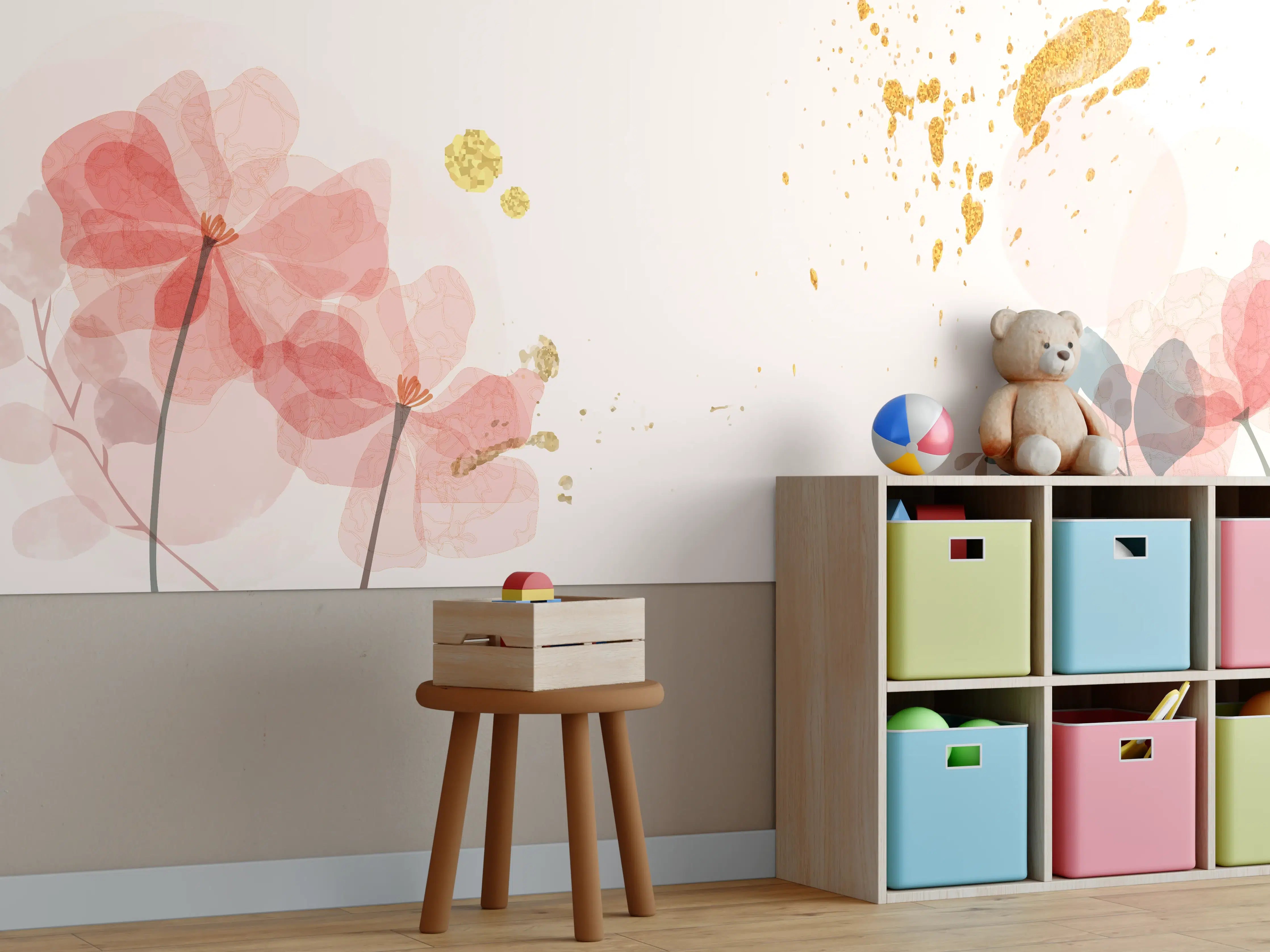 Kinderzimmer Wandgestaltung - Aquarell Blumen Abstrakt