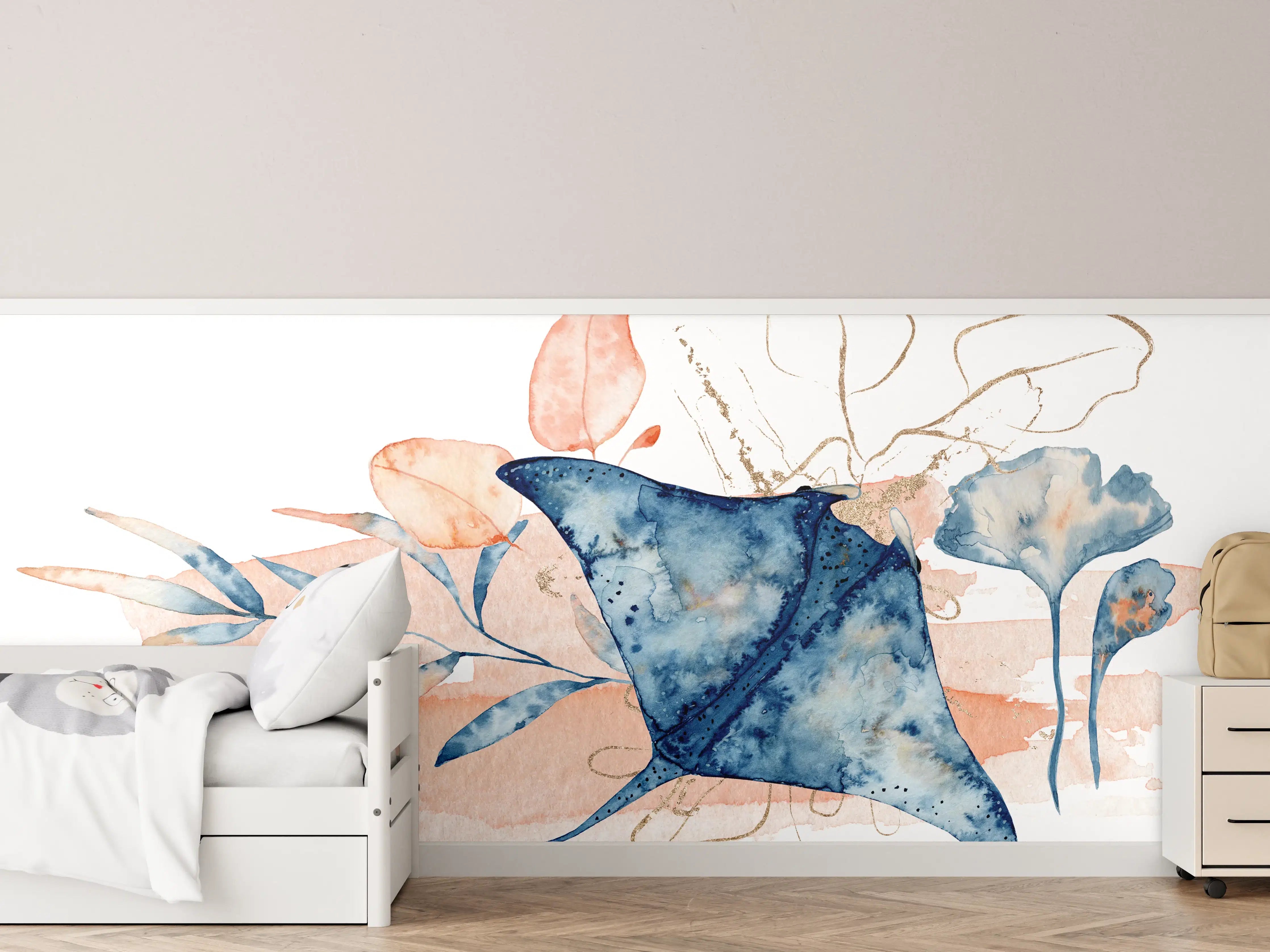 Kinderzimmer Wandgestaltung - Aquarell-Illustration eines Rochenfisches