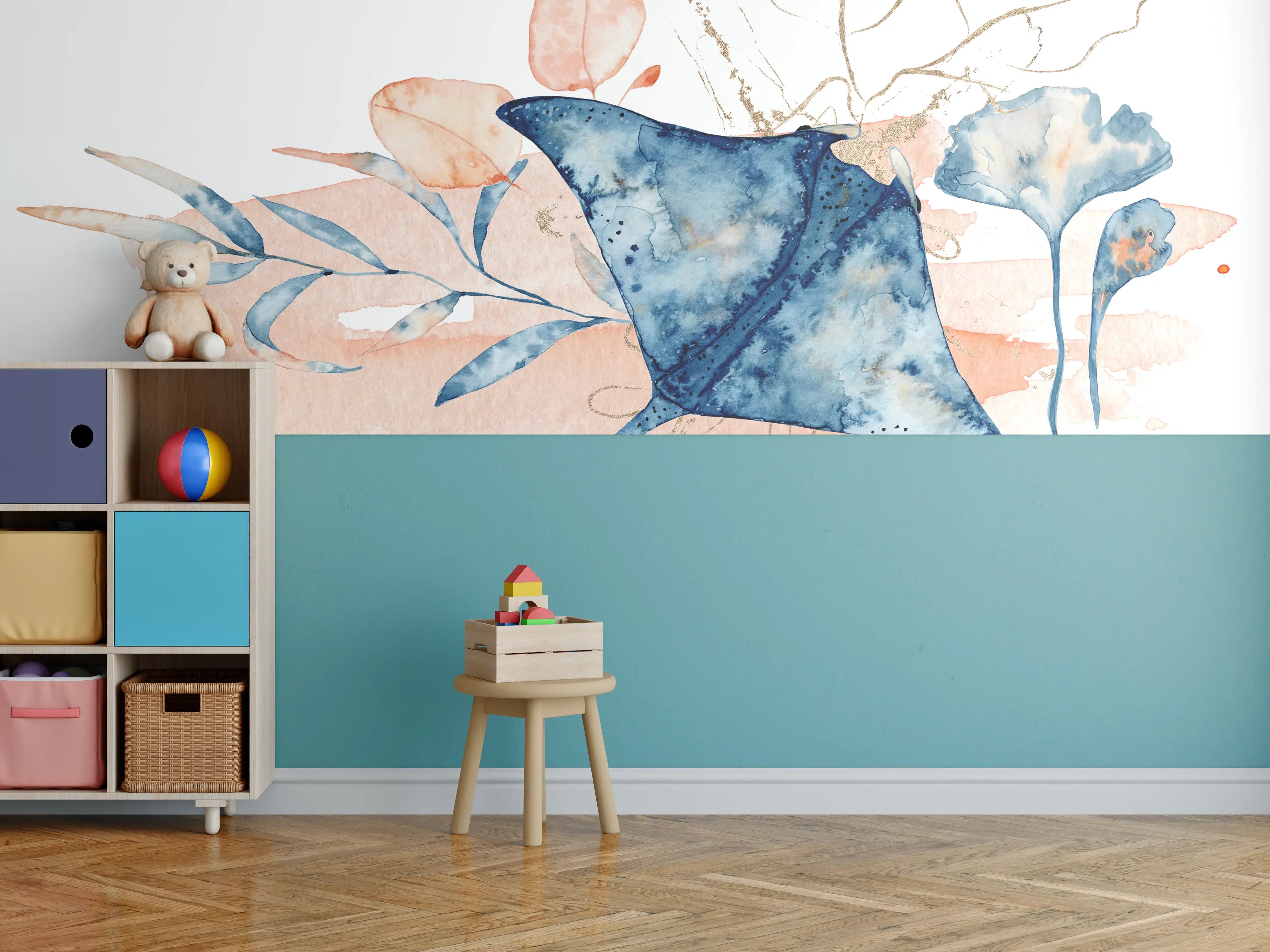 Kinderzimmer Wandgestaltung - Aquarell-Illustration eines Rochenfisches