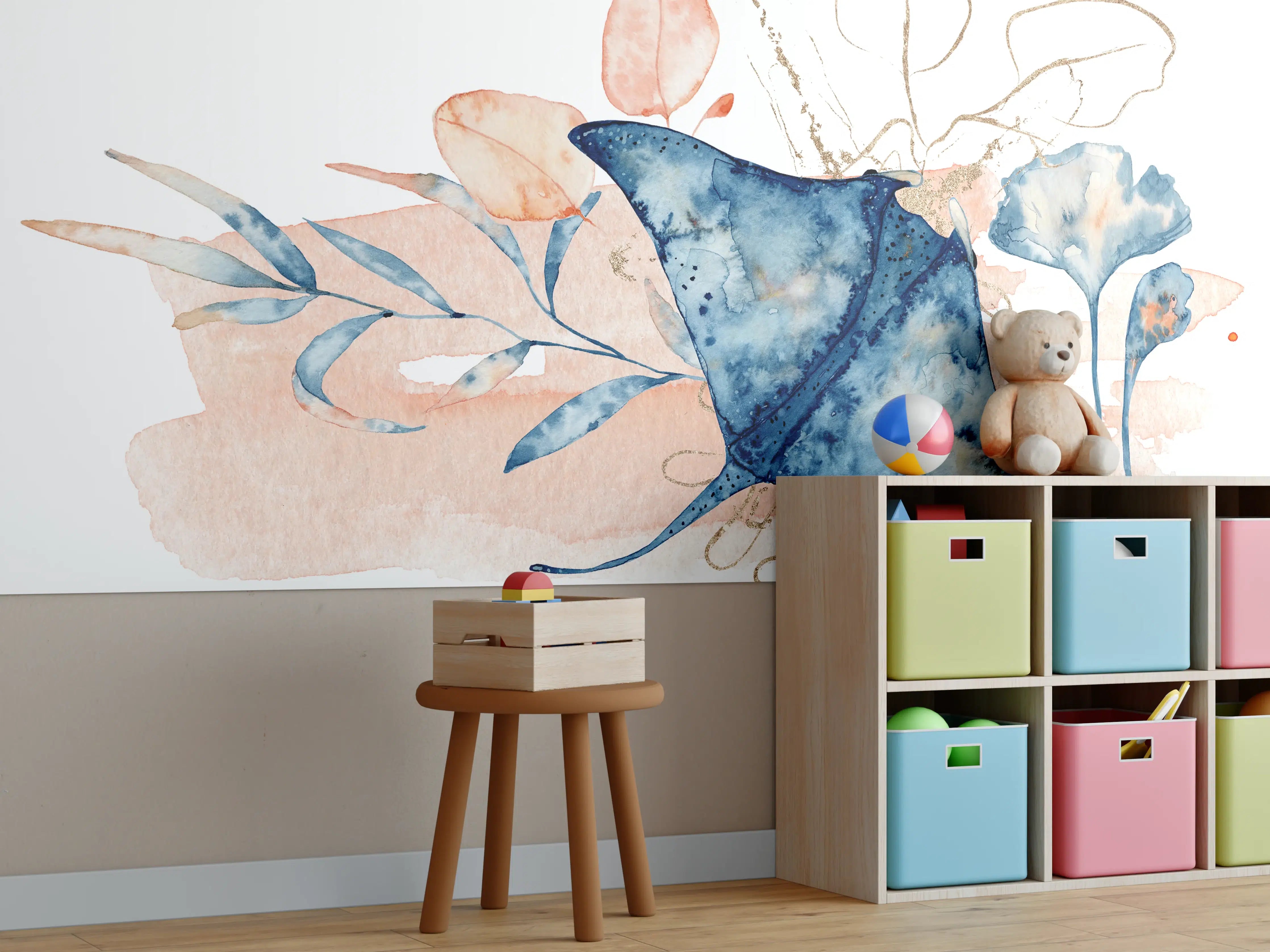 Kinderzimmer Wandgestaltung - Aquarell-Illustration eines Rochenfisches