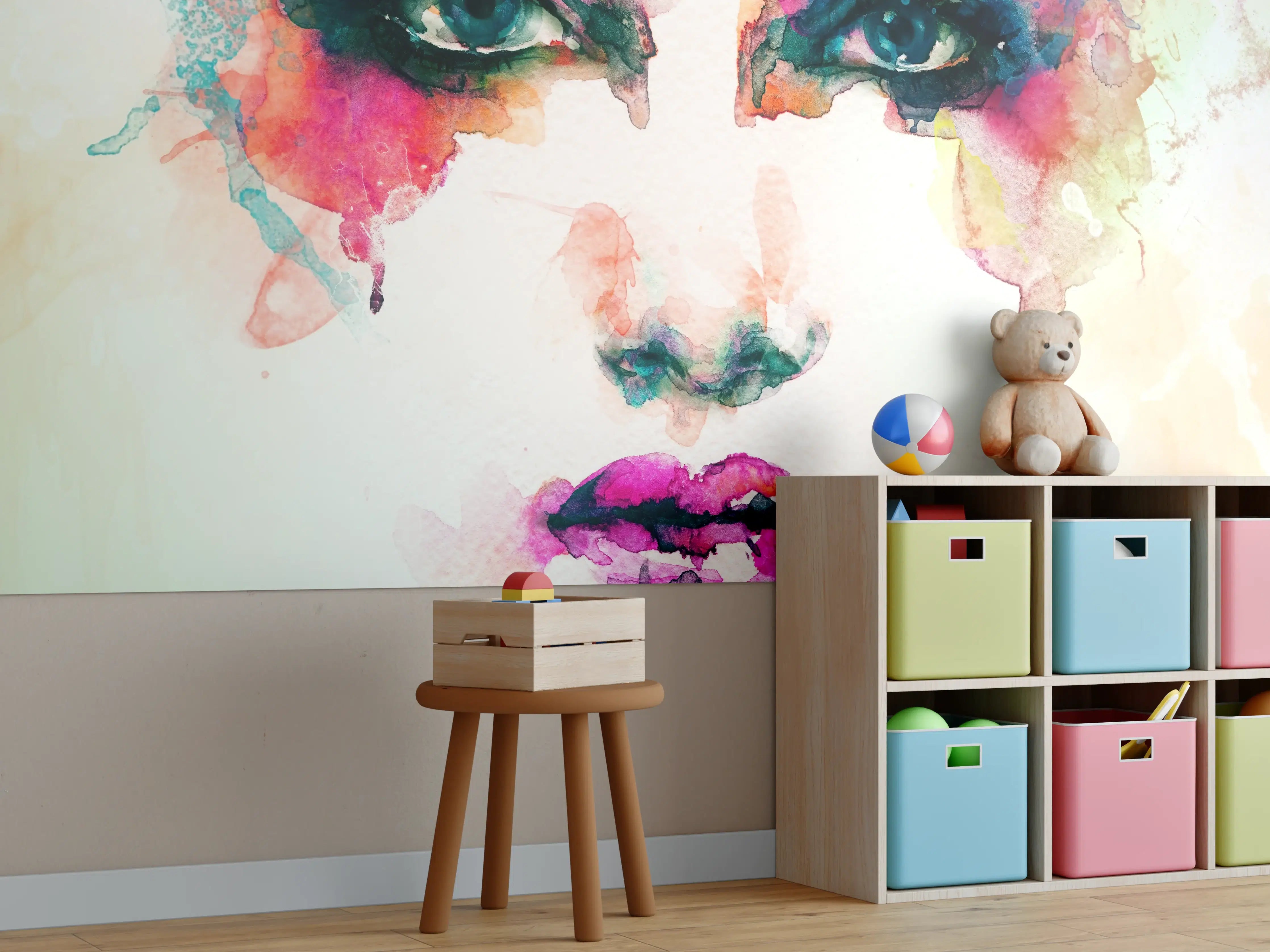 Kinderzimmer Wandgestaltung - Aquarell Kunst Frau Gesicht