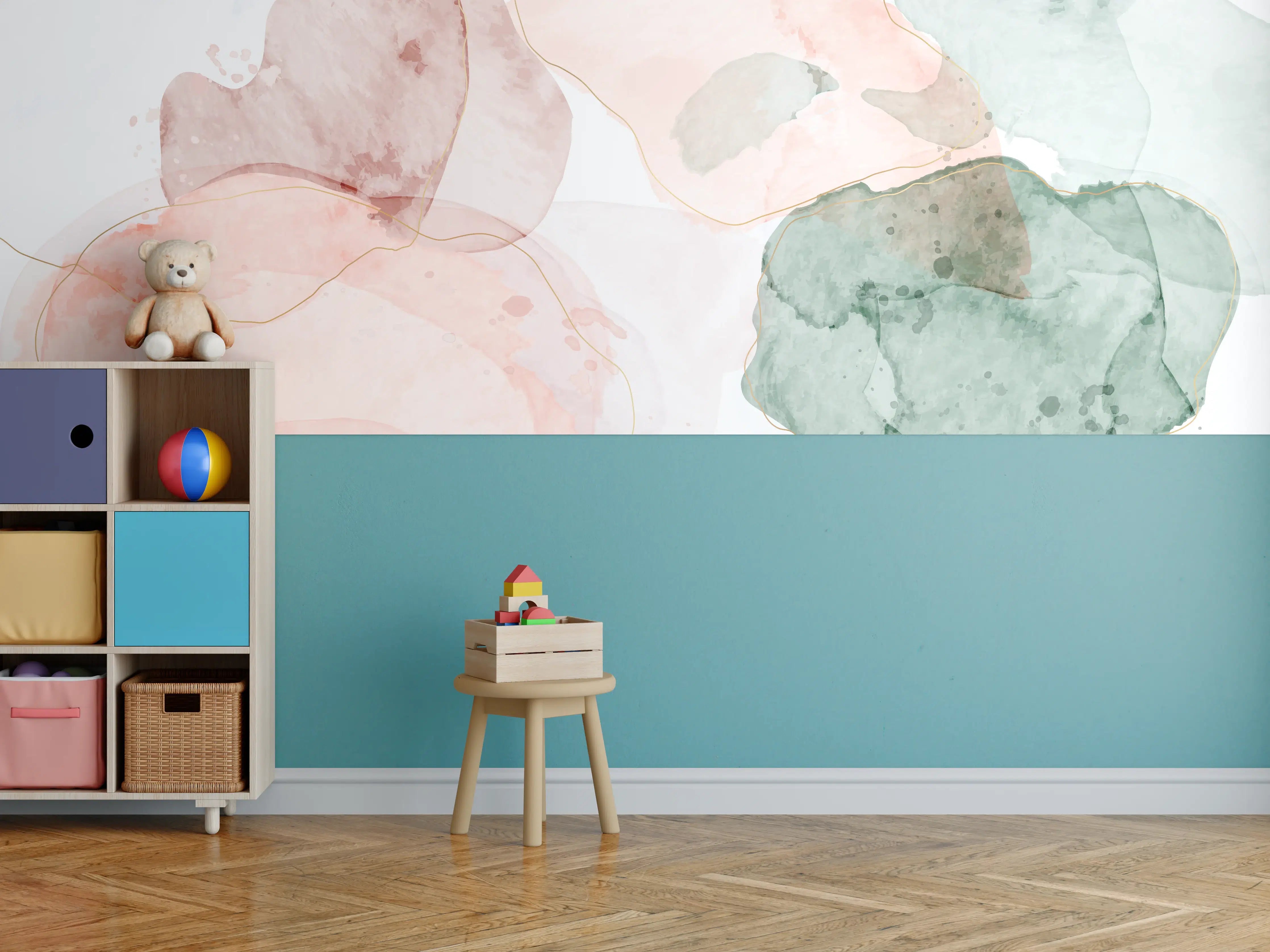 Kinderzimmer Wandgestaltung - Aquarell Pastellfarben Kunst