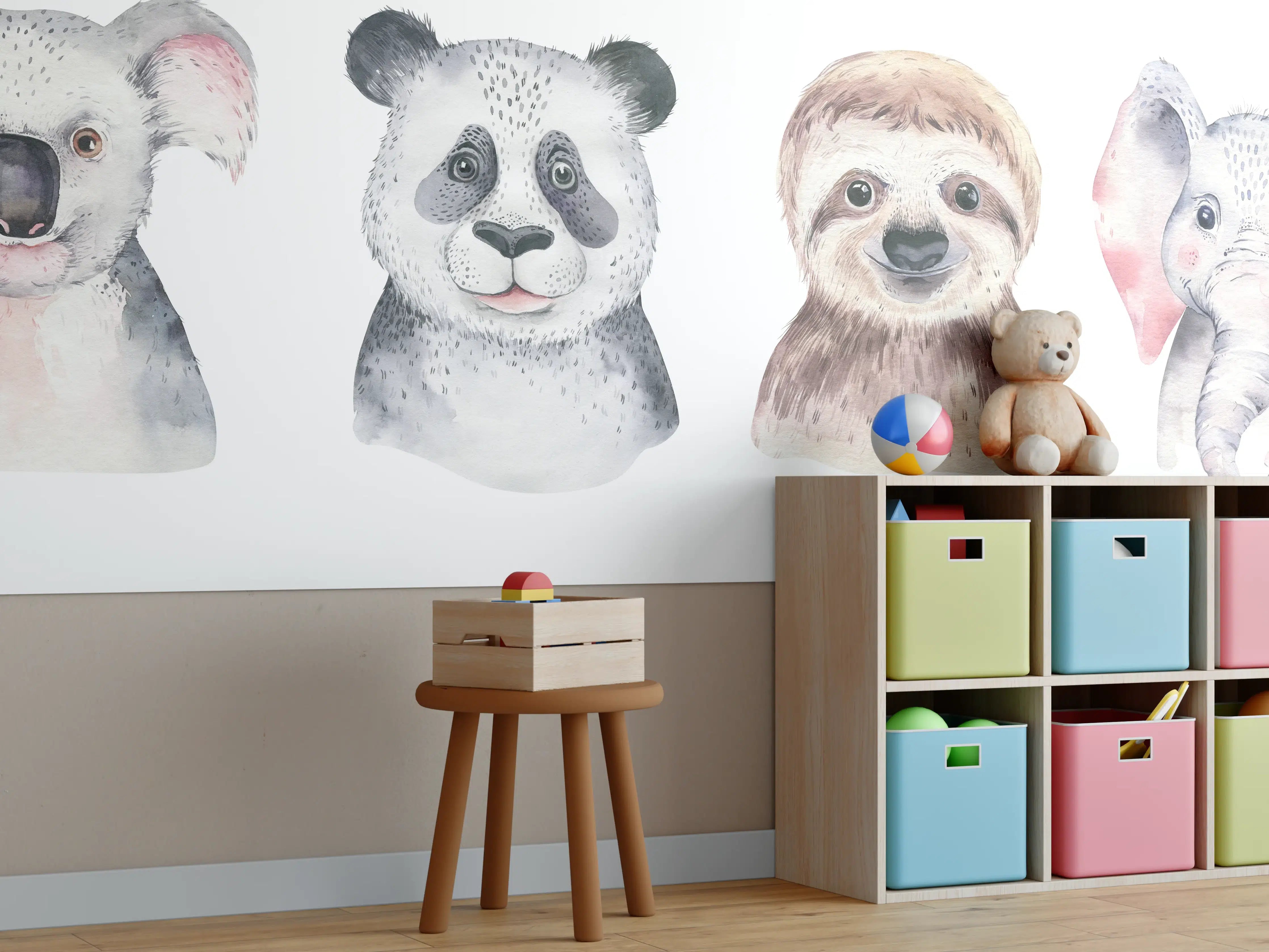 Kinderzimmer Wandgestaltung - Aquarell Tierbabys Illustration