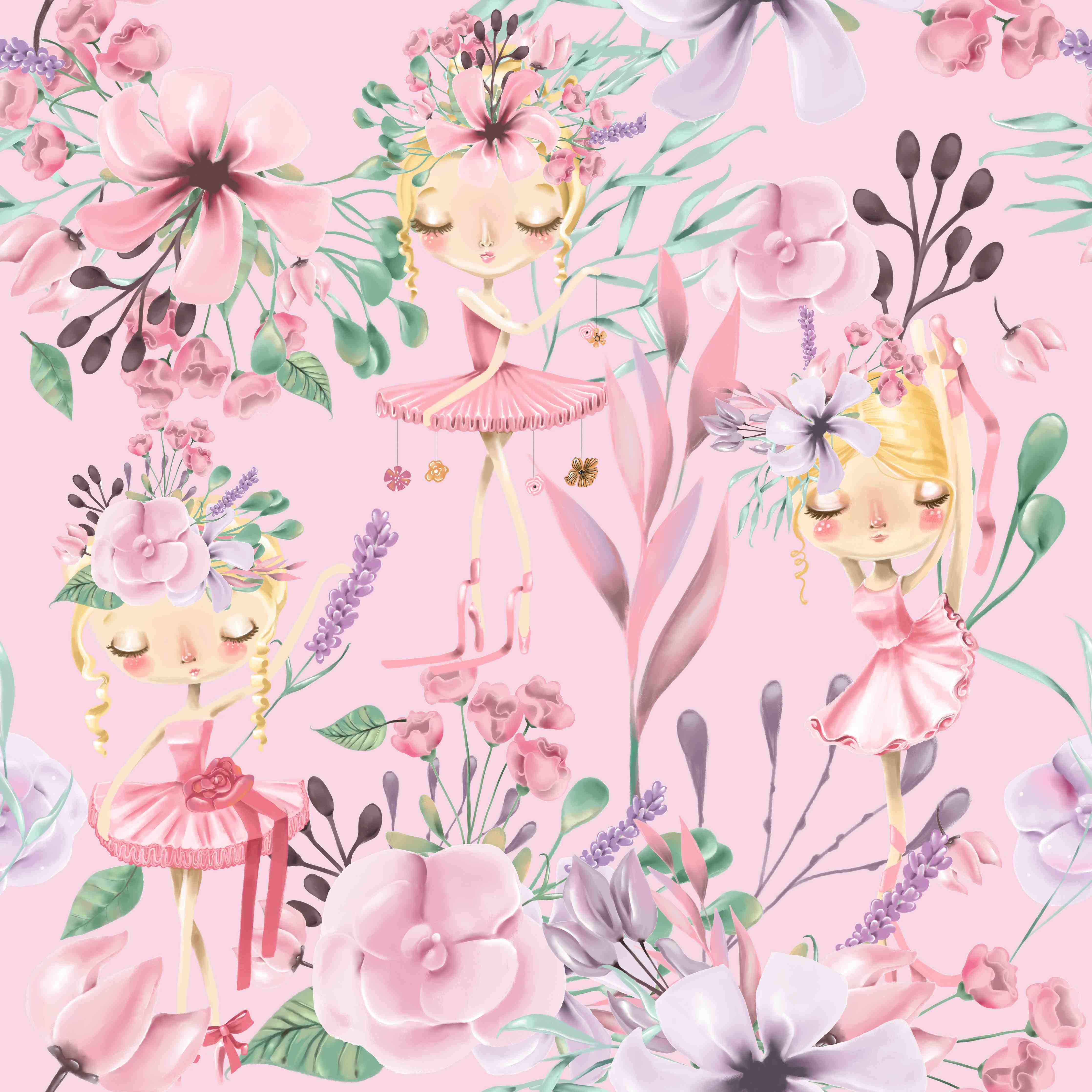 Kinderzimmer Wandgestaltung-Aquarell floralen mit niedlichen Ballett