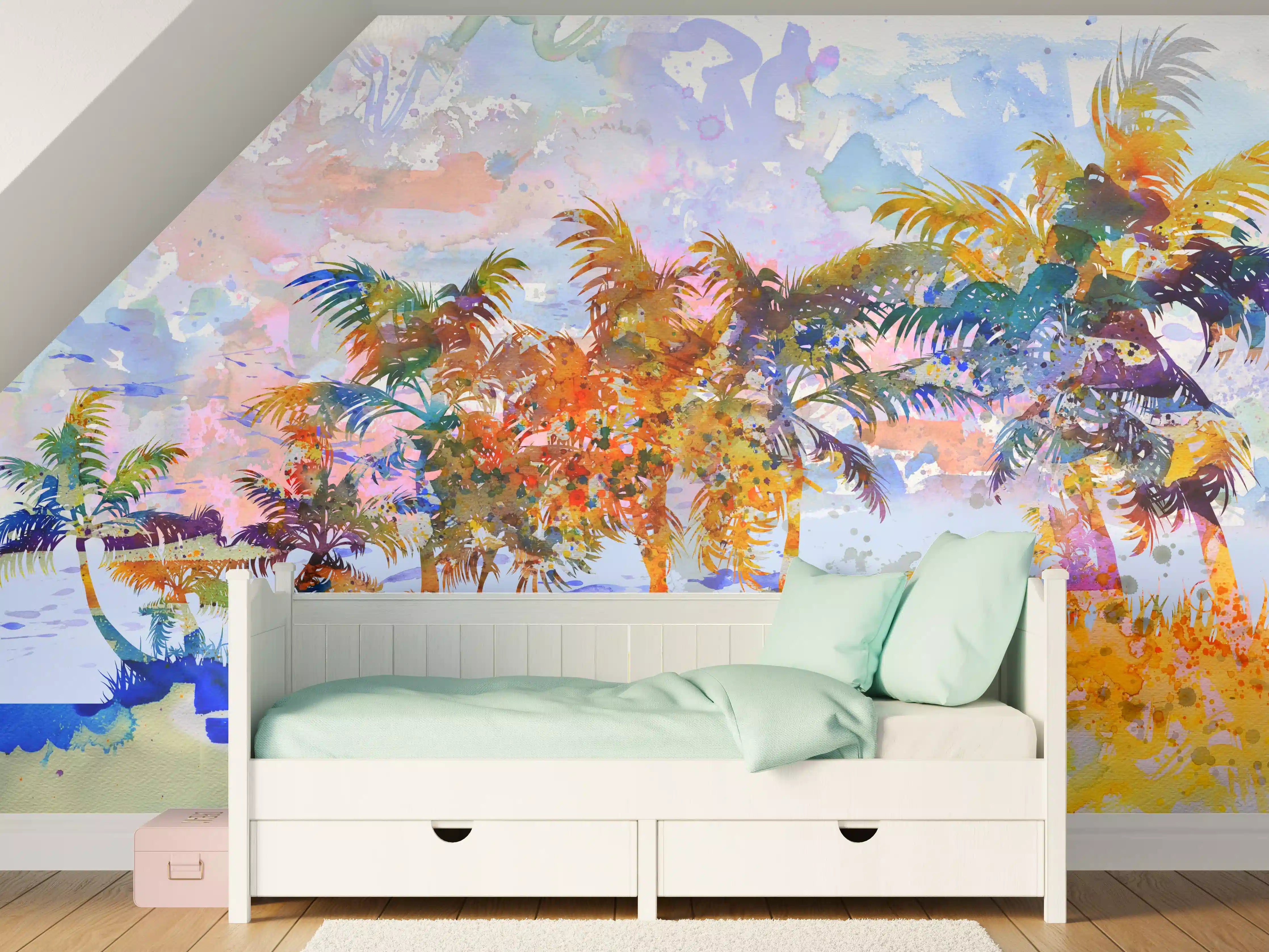 Kinderzimmer Wandgestaltung - Aquarell von tropischem Strand