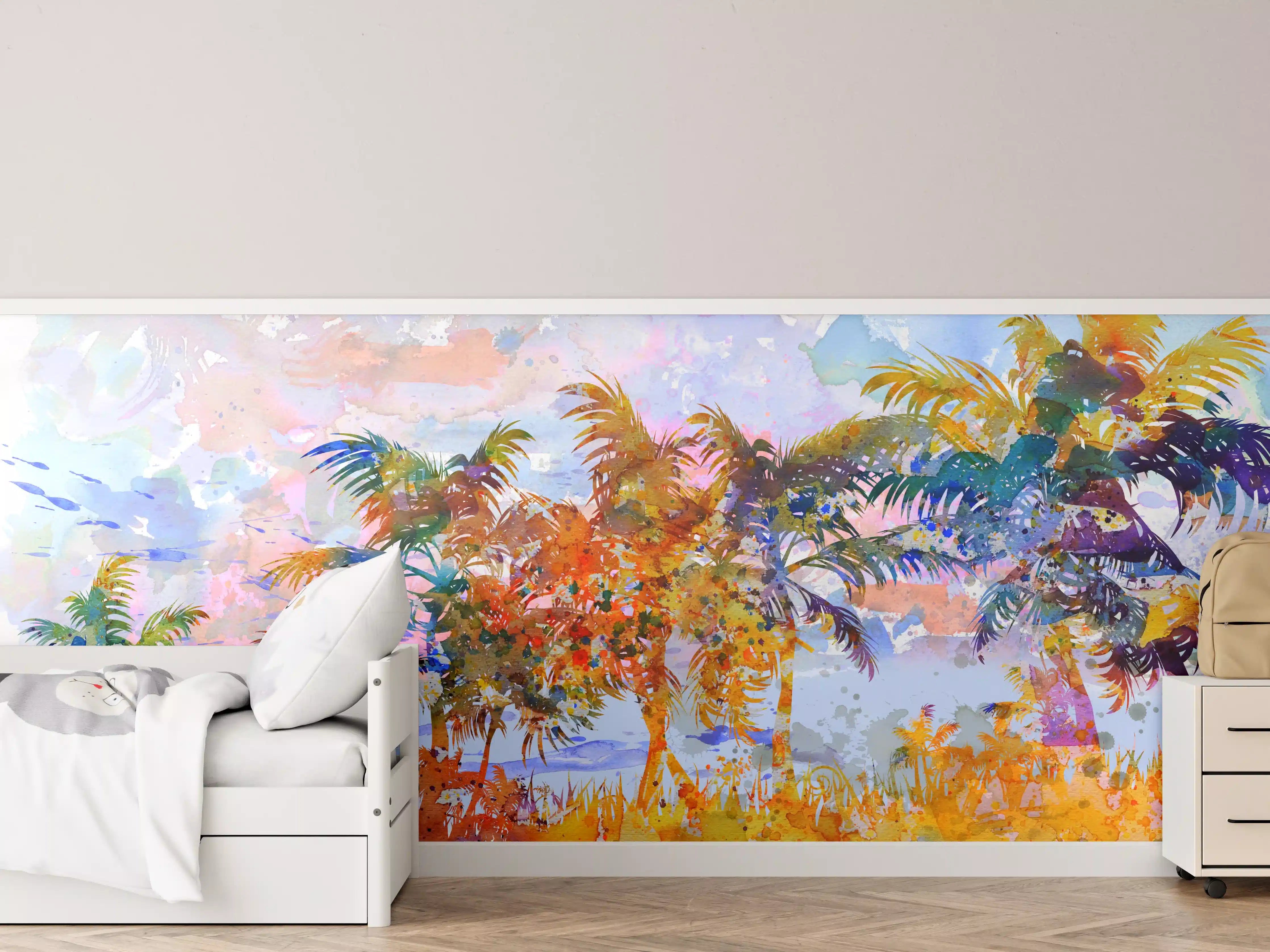 Kinderzimmer Wandgestaltung - Aquarell von tropischem Strand