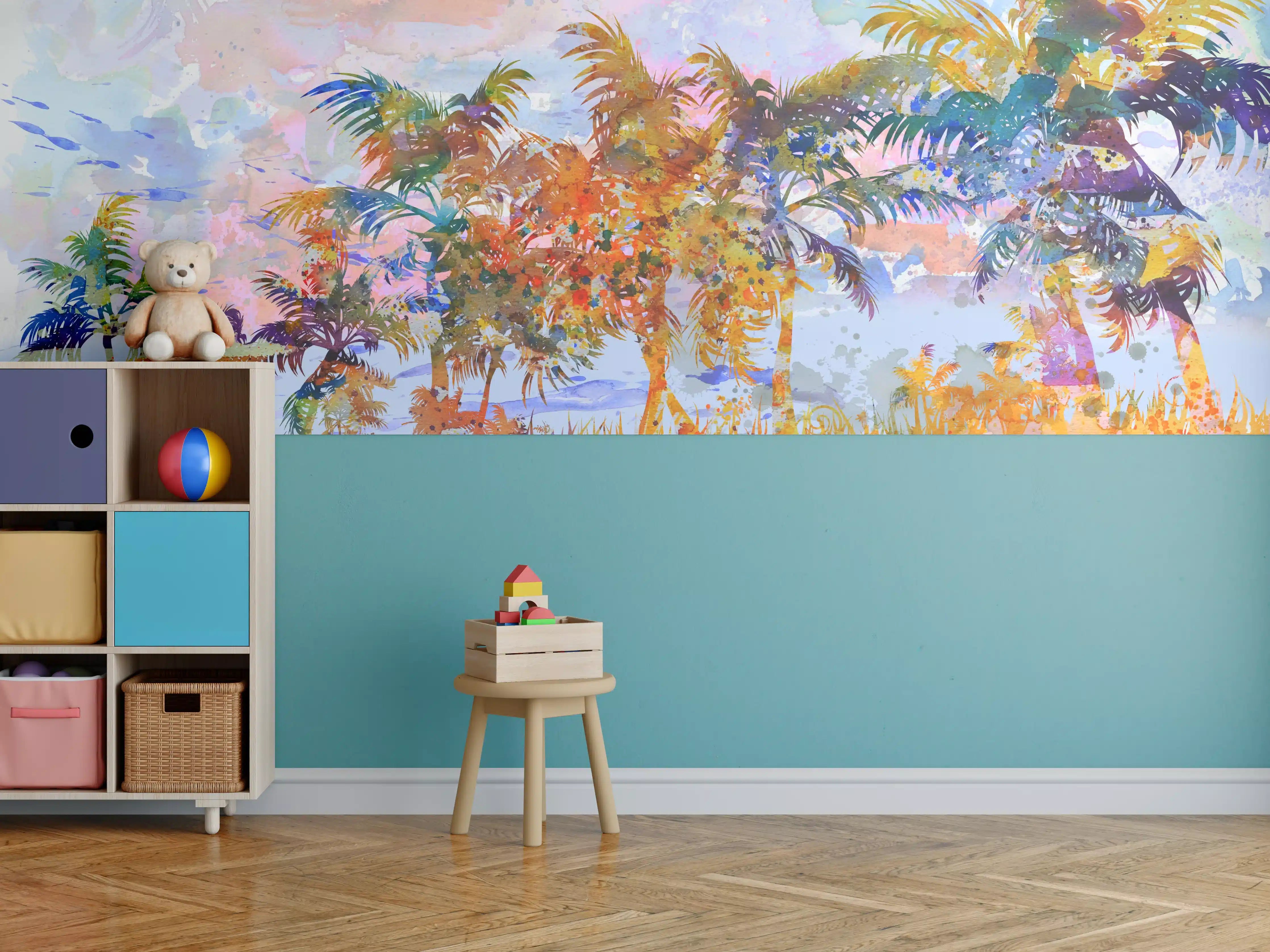 Kinderzimmer Wandgestaltung - Aquarell von tropischem Strand