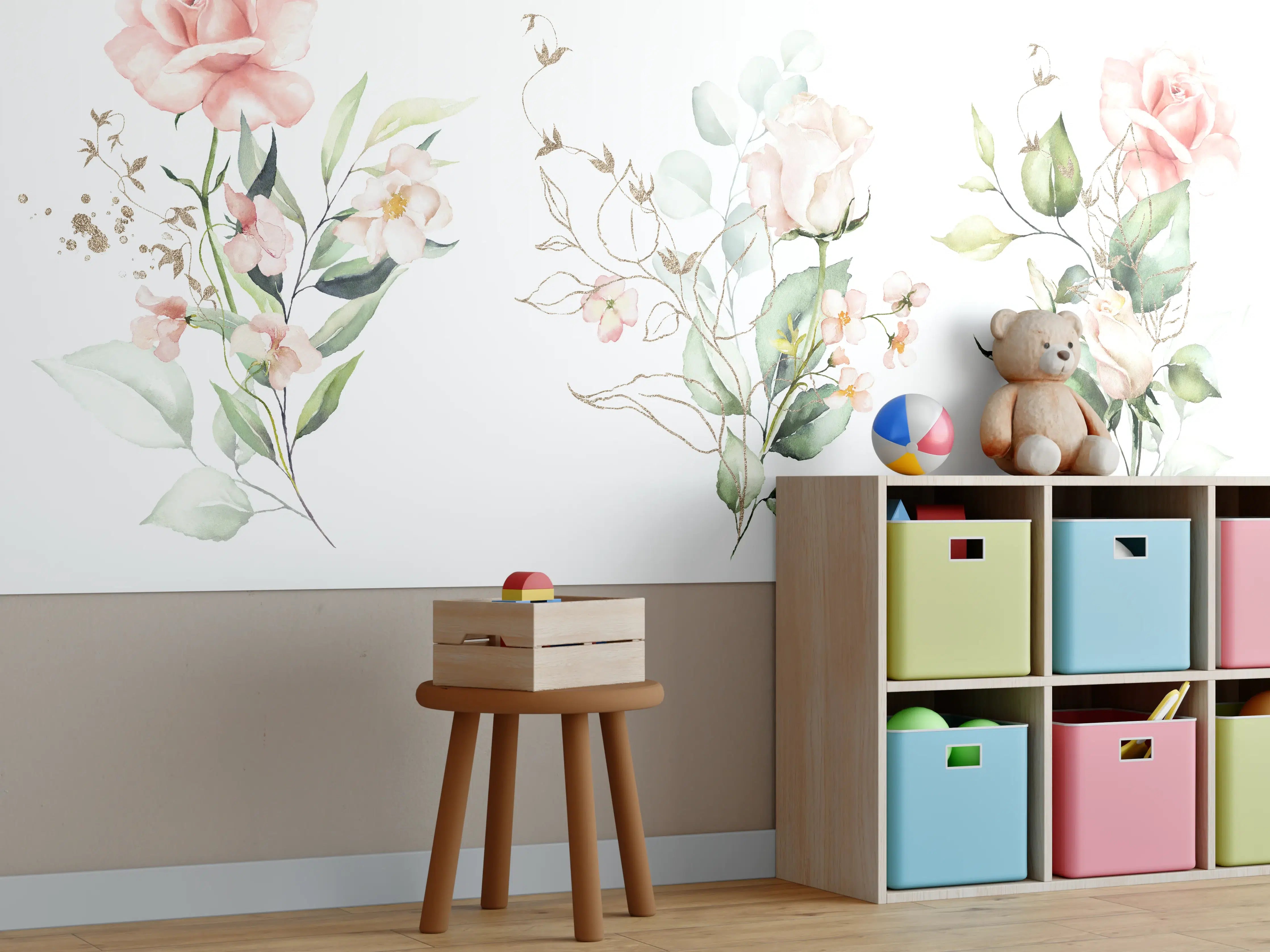 Kinderzimmer Wandgestaltung - Aquarellblumen