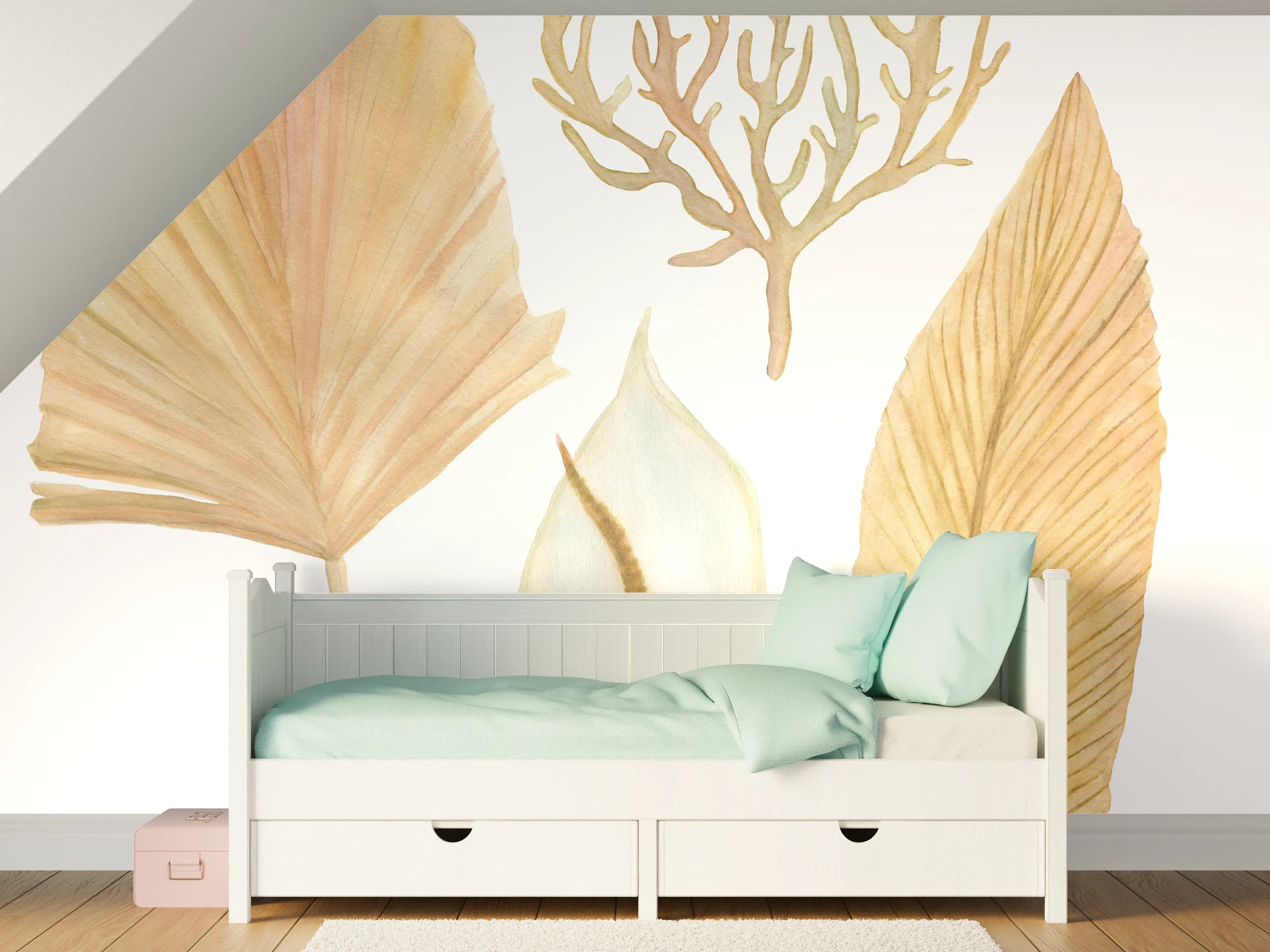 Kinderzimmer Wandgestaltung - Aquarellmalerei - Verschiedene natürliche Blätter