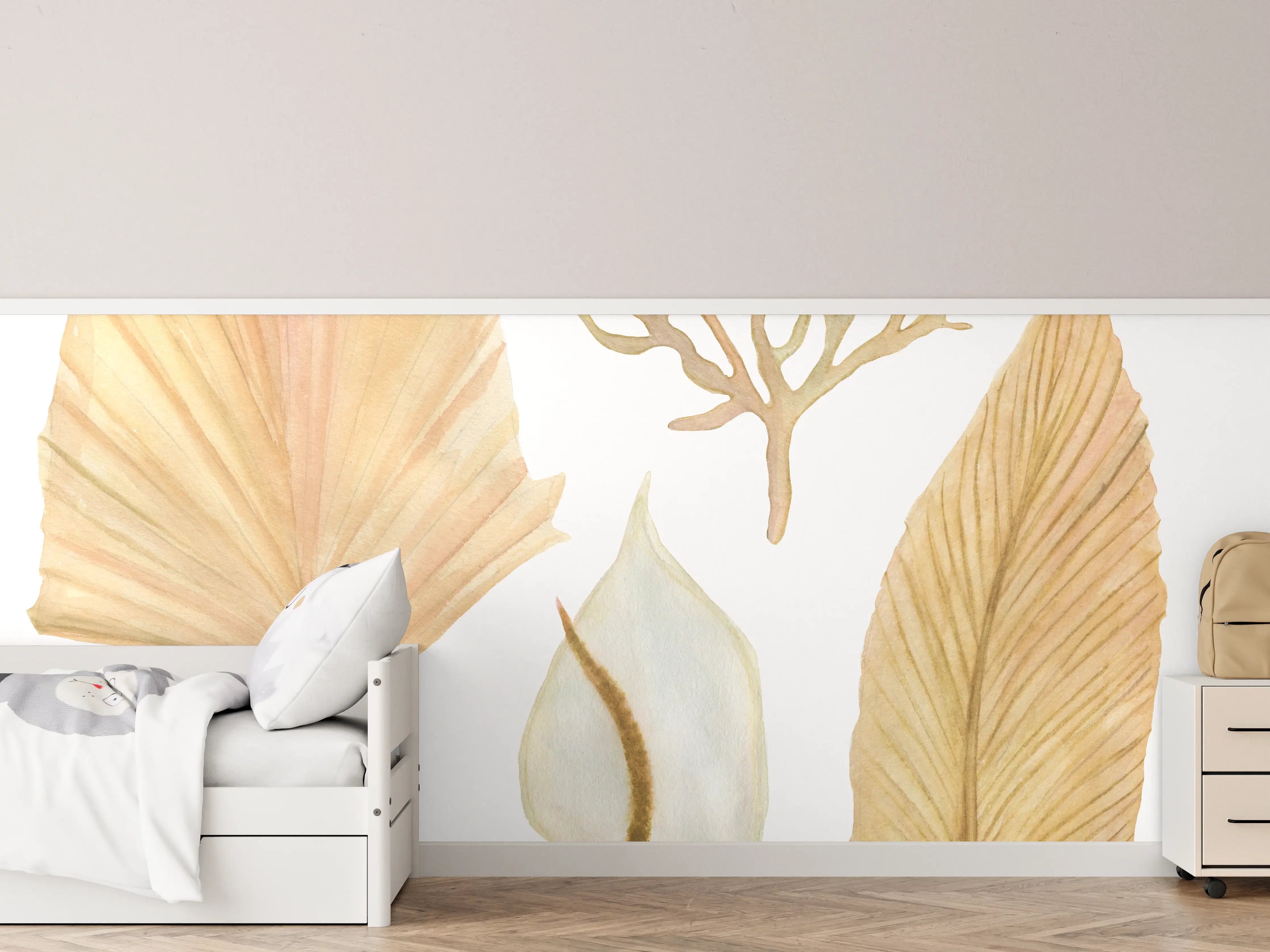 Kinderzimmer Wandgestaltung - Aquarellmalerei - Verschiedene natürliche Blätter
