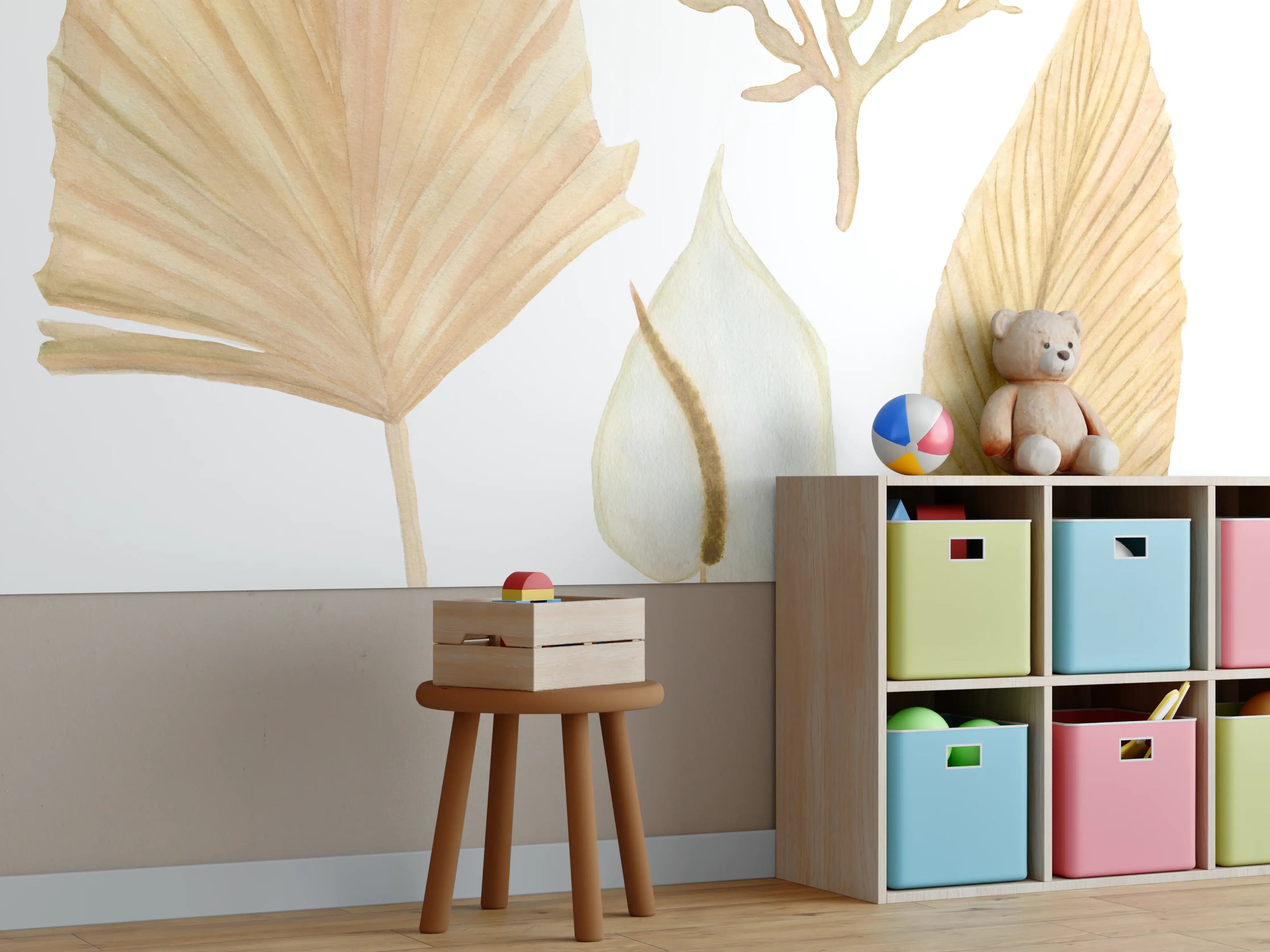 Kinderzimmer Wandgestaltung - Aquarellmalerei - Verschiedene natürliche Blätter