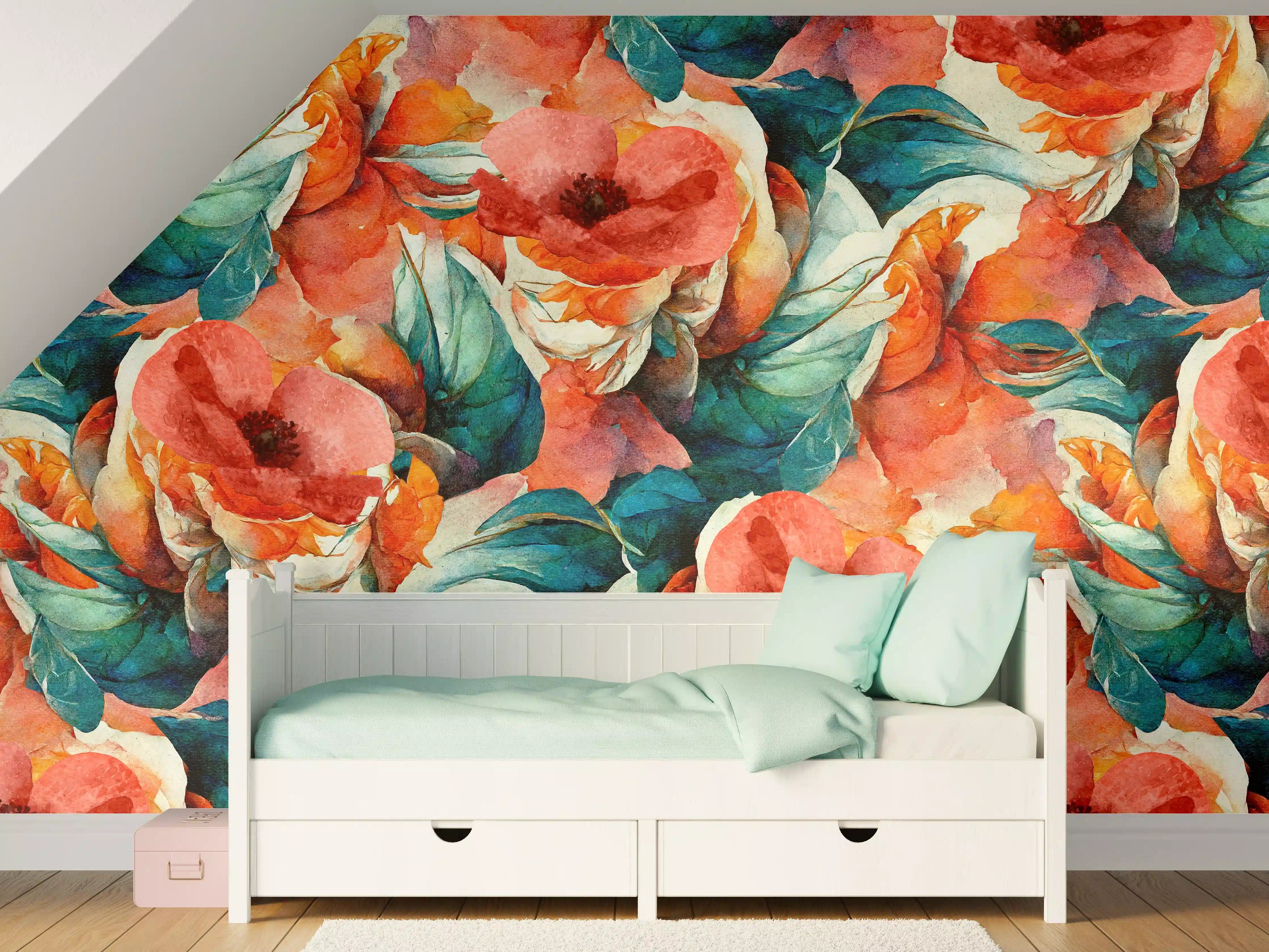 Kinderzimmer Wandgestaltung - Aquarellpapier - Florales Muster