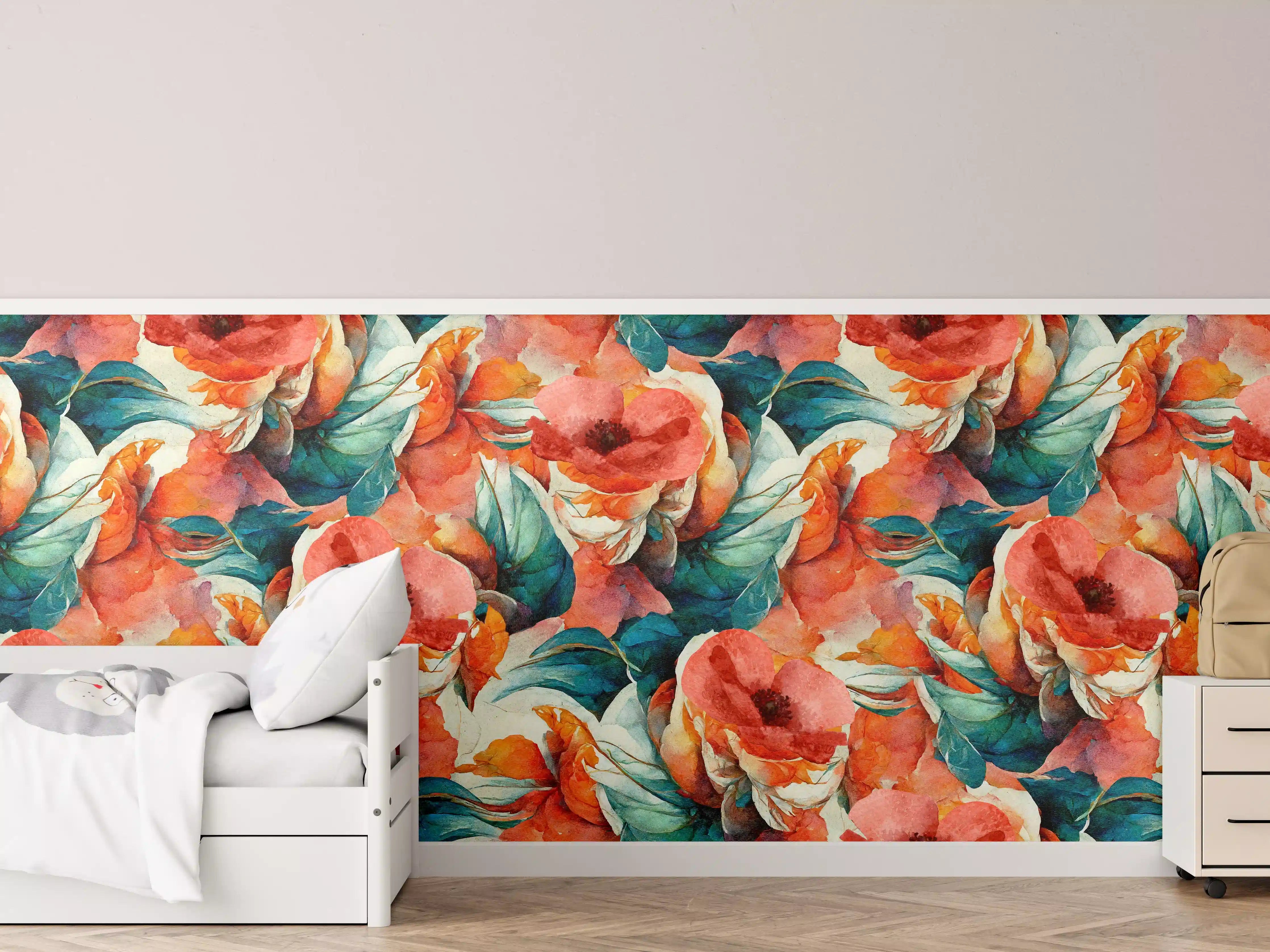 Kinderzimmer Wandgestaltung - Aquarellpapier - Florales Muster