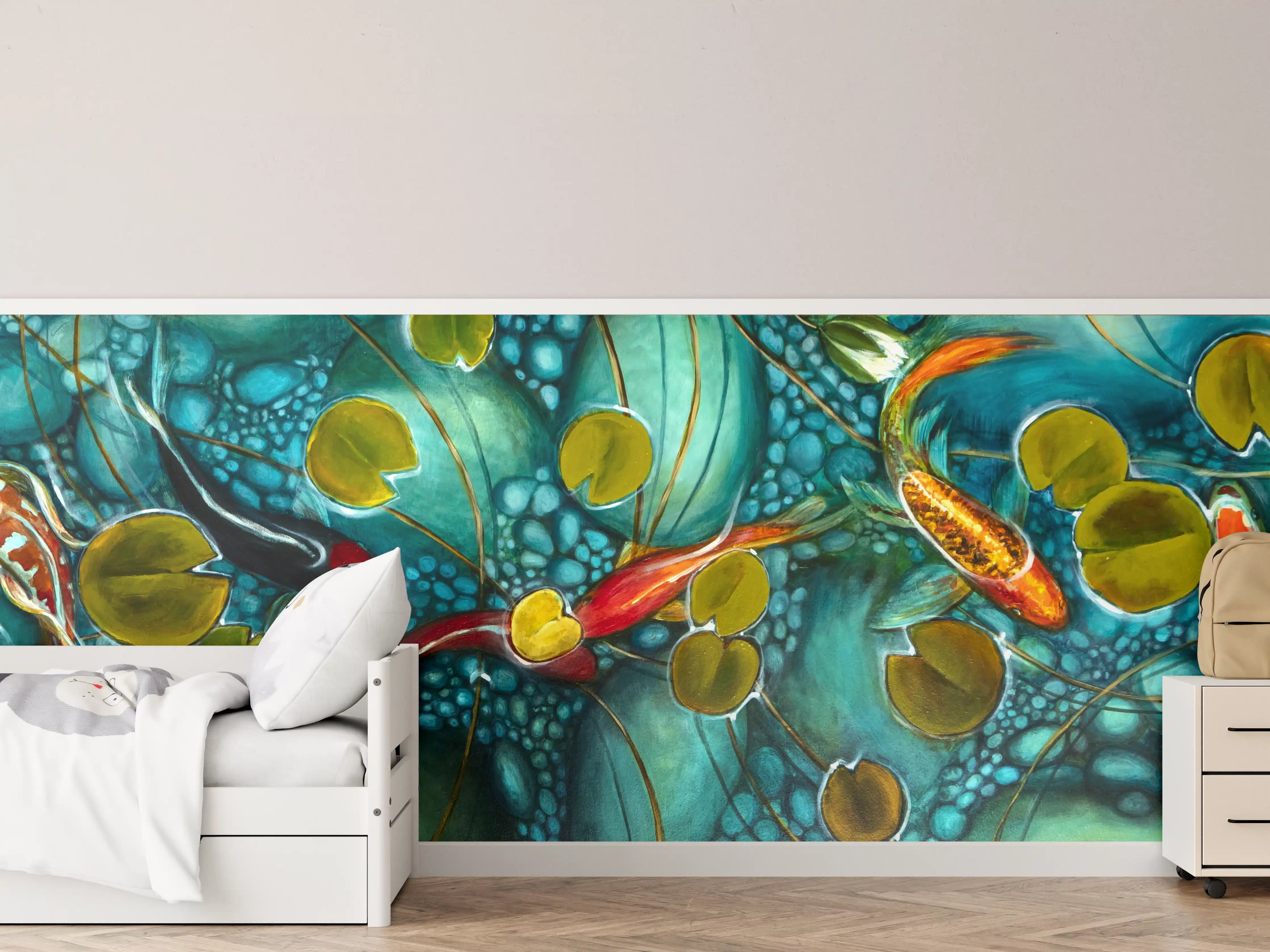 Kinderzimmer Wandgestaltung - Aquatische Fantasie mit Koi und Wasserlilien