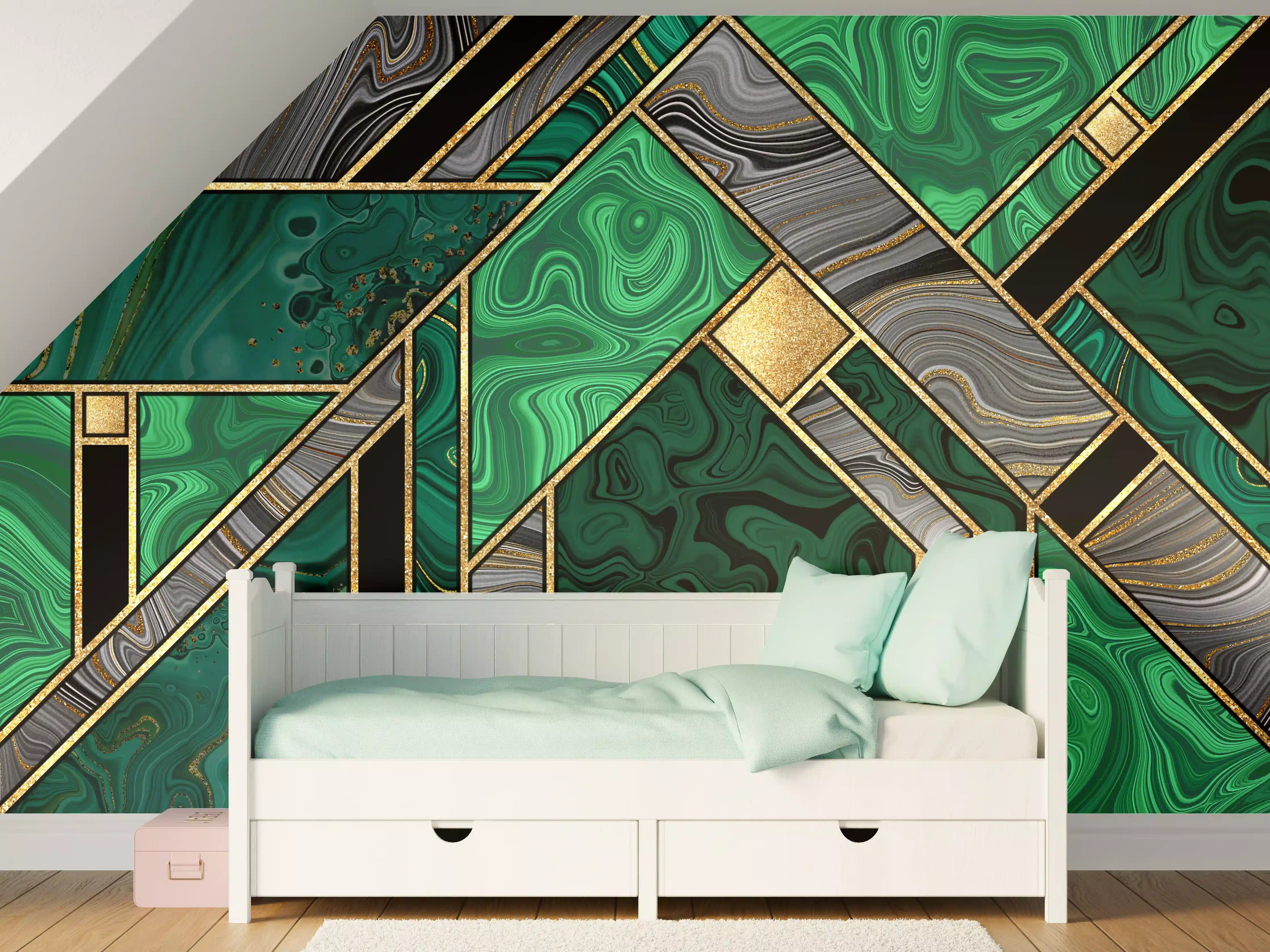 Kinderzimmer Wandgestaltung - Art Deco Malachit Gold-Mosaik