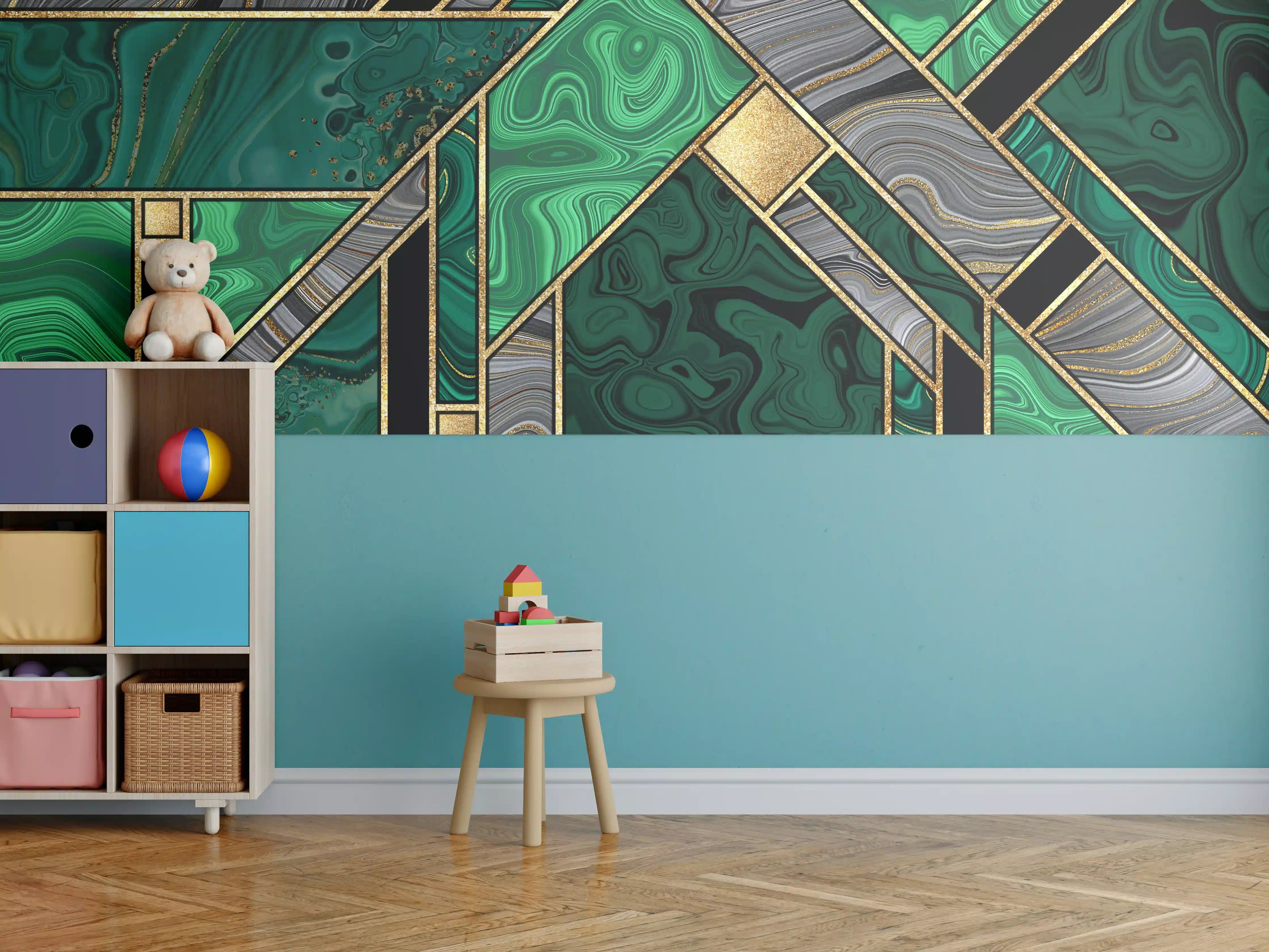 Kinderzimmer Wandgestaltung - Art Deco Malachit Gold-Mosaik
