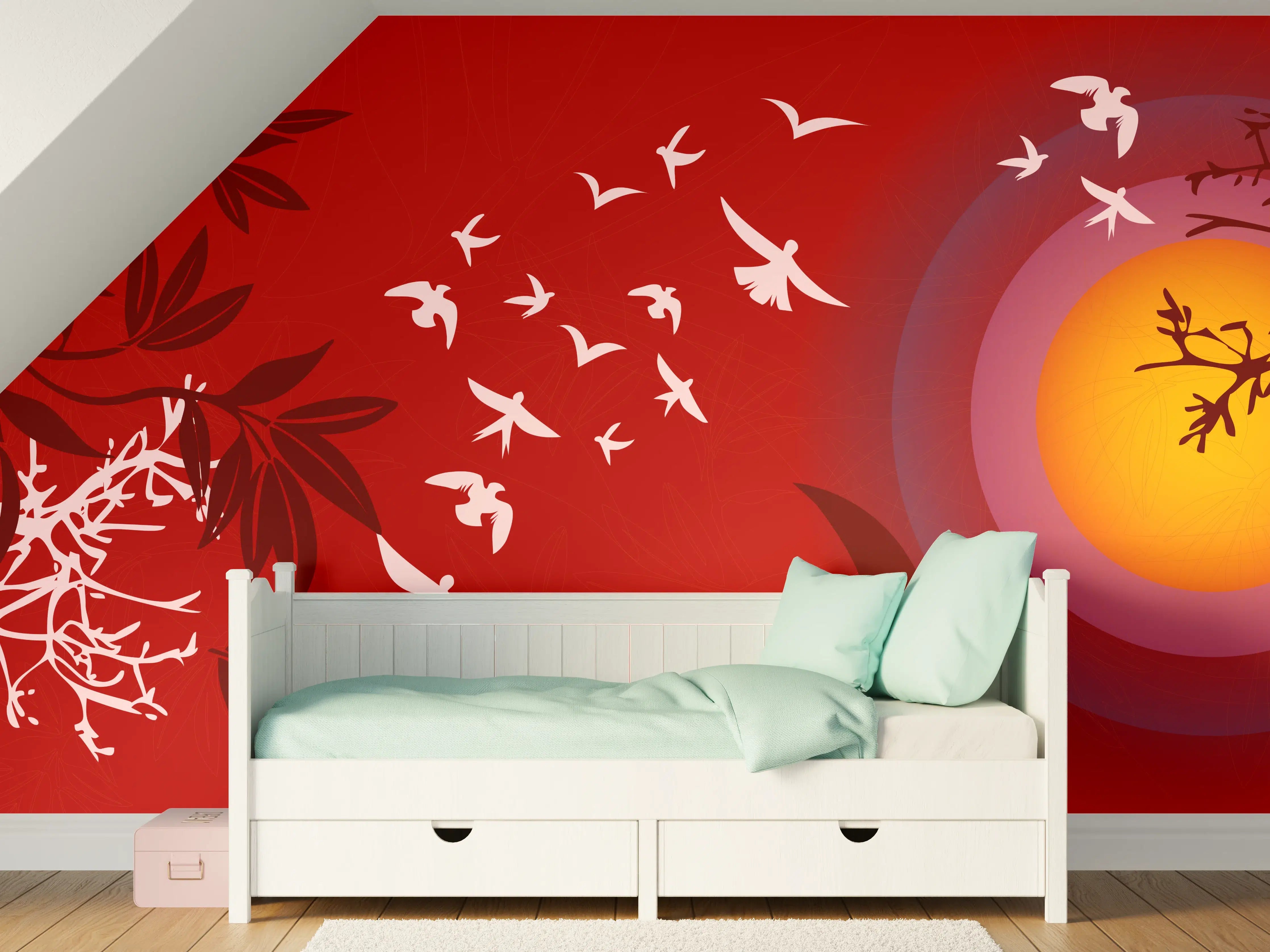 Kinderzimmer Wandgestaltung - Asiatischer Sonnenuntergang Rot