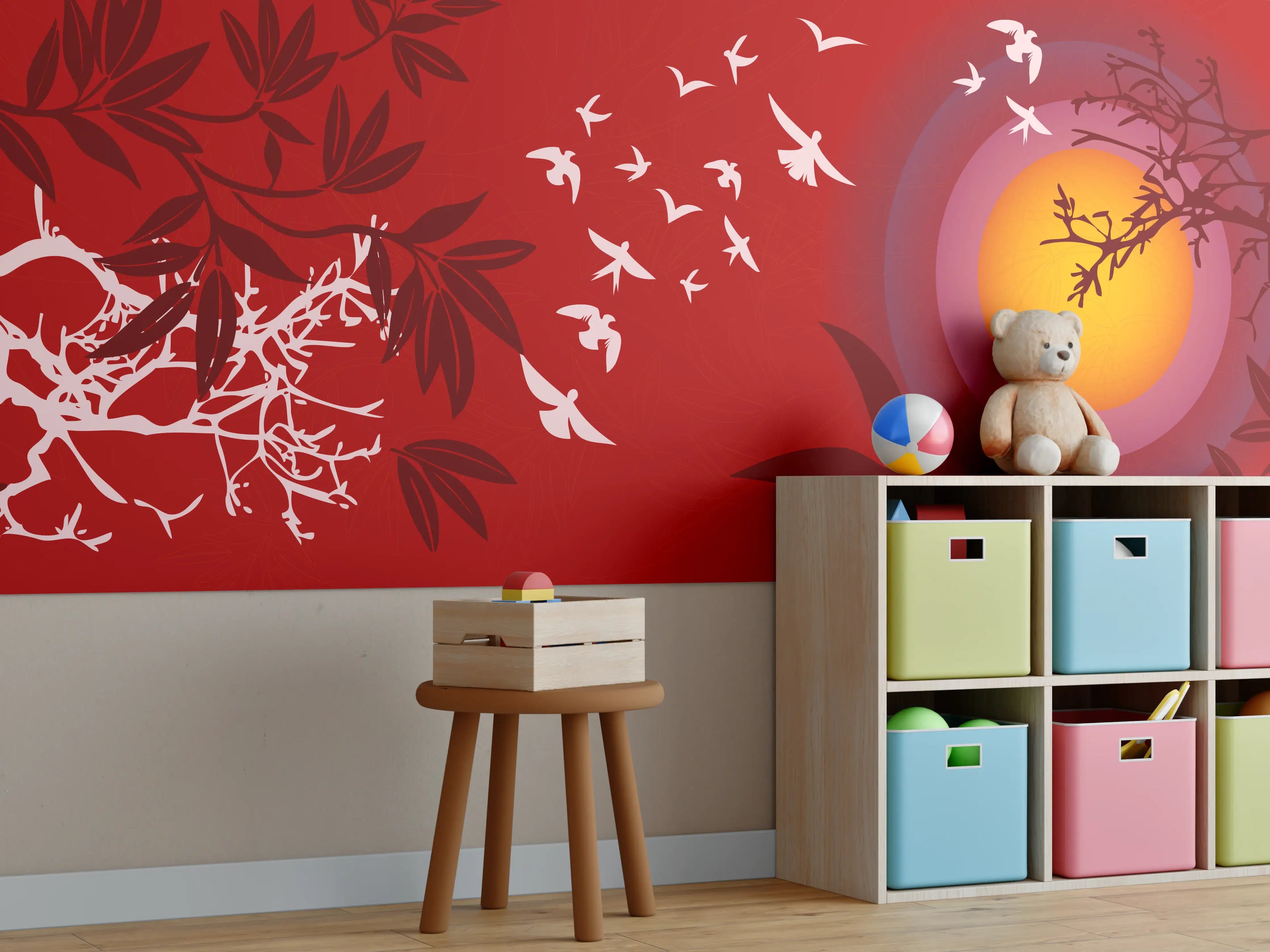 Kinderzimmer Wandgestaltung - Asiatischer Sonnenuntergang Rot