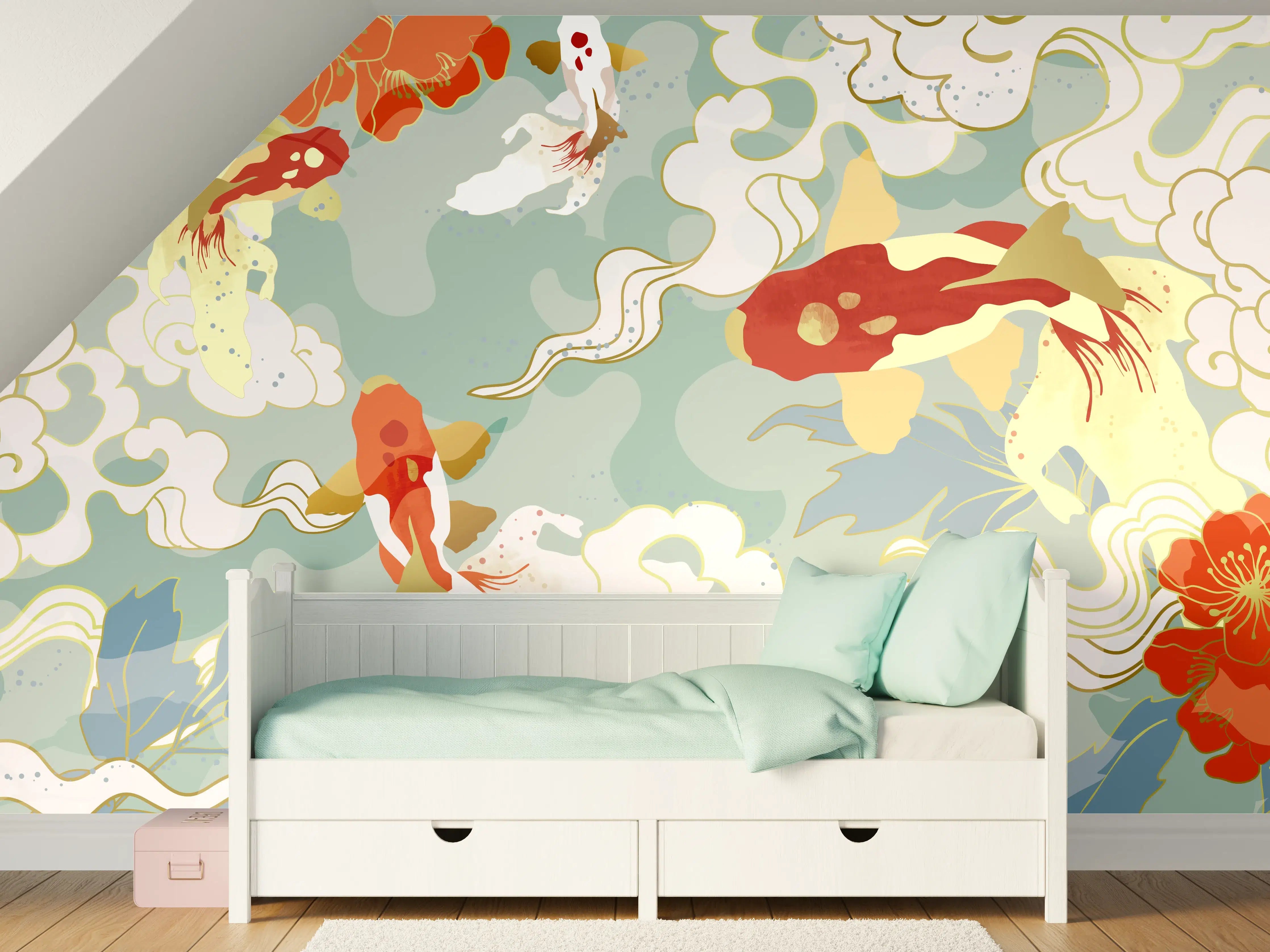 Kinderzimmer Wandgestaltung - Asiatisches Koi-Karpfen-Muster