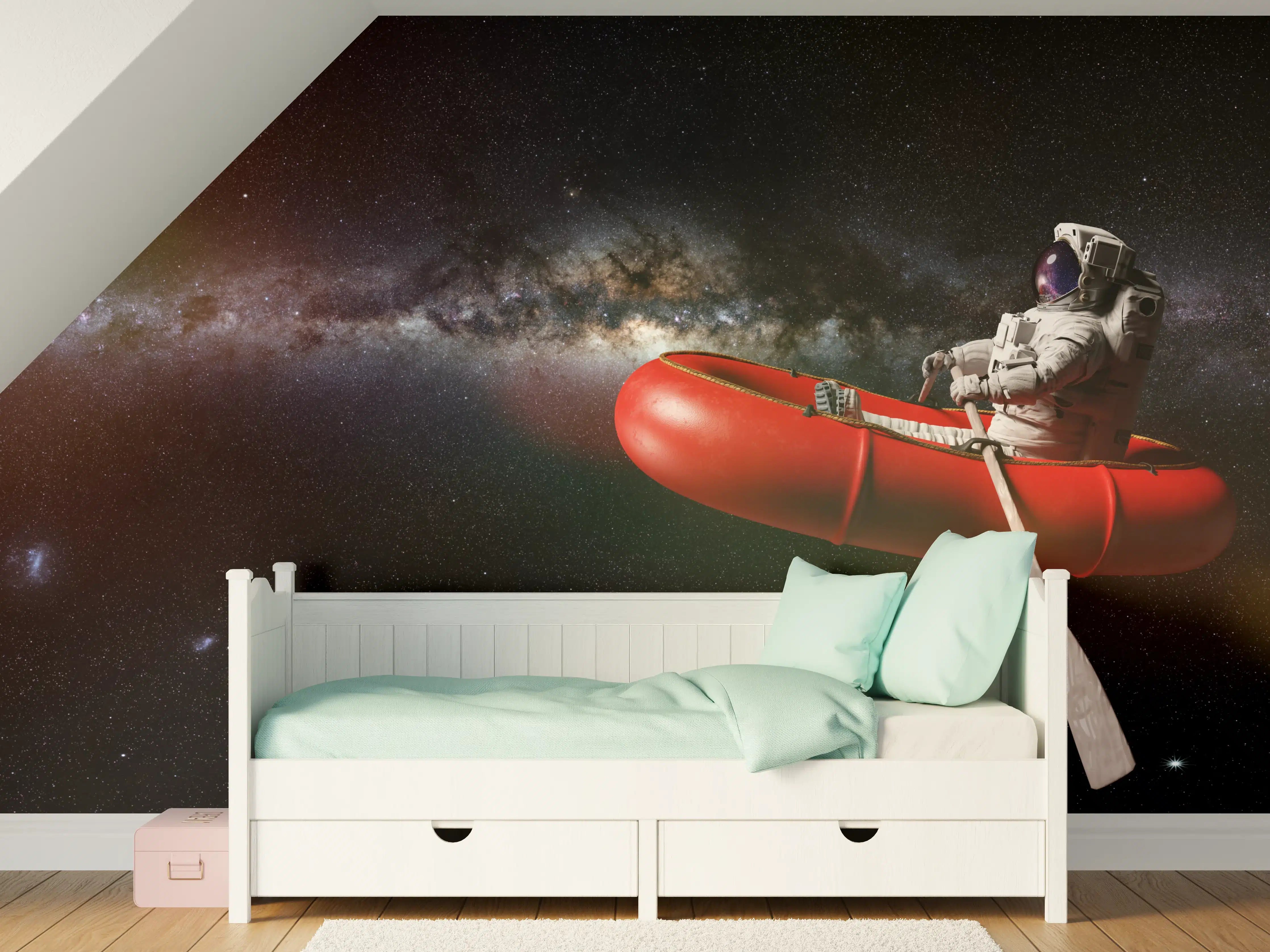Kinderzimmer Wandgestaltung - Astronaut in Space Schlauchboot