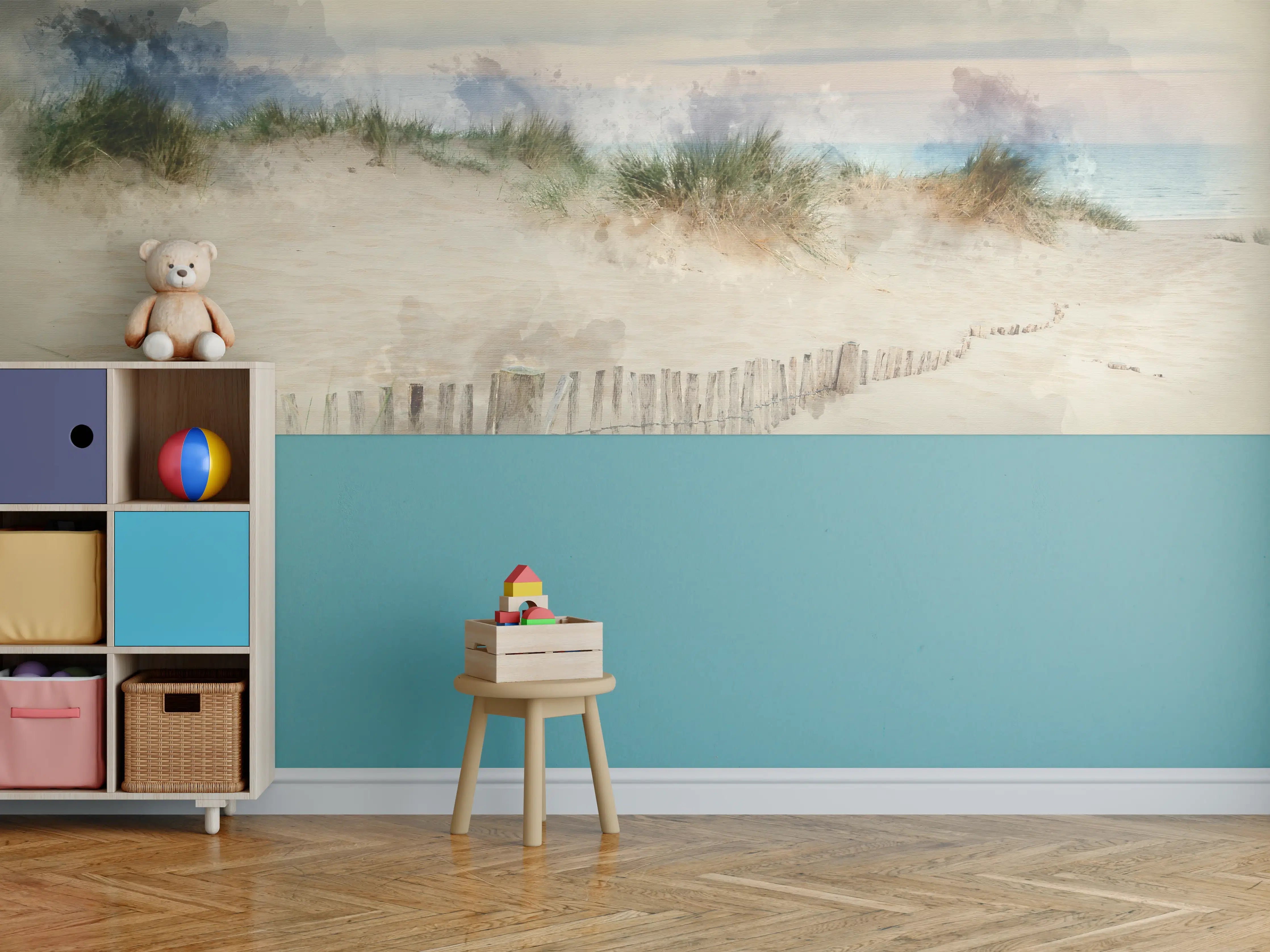 Kinderzimmer Wandgestaltung - Ästuarische Küstenlinie mit Sandstrand und Dünen