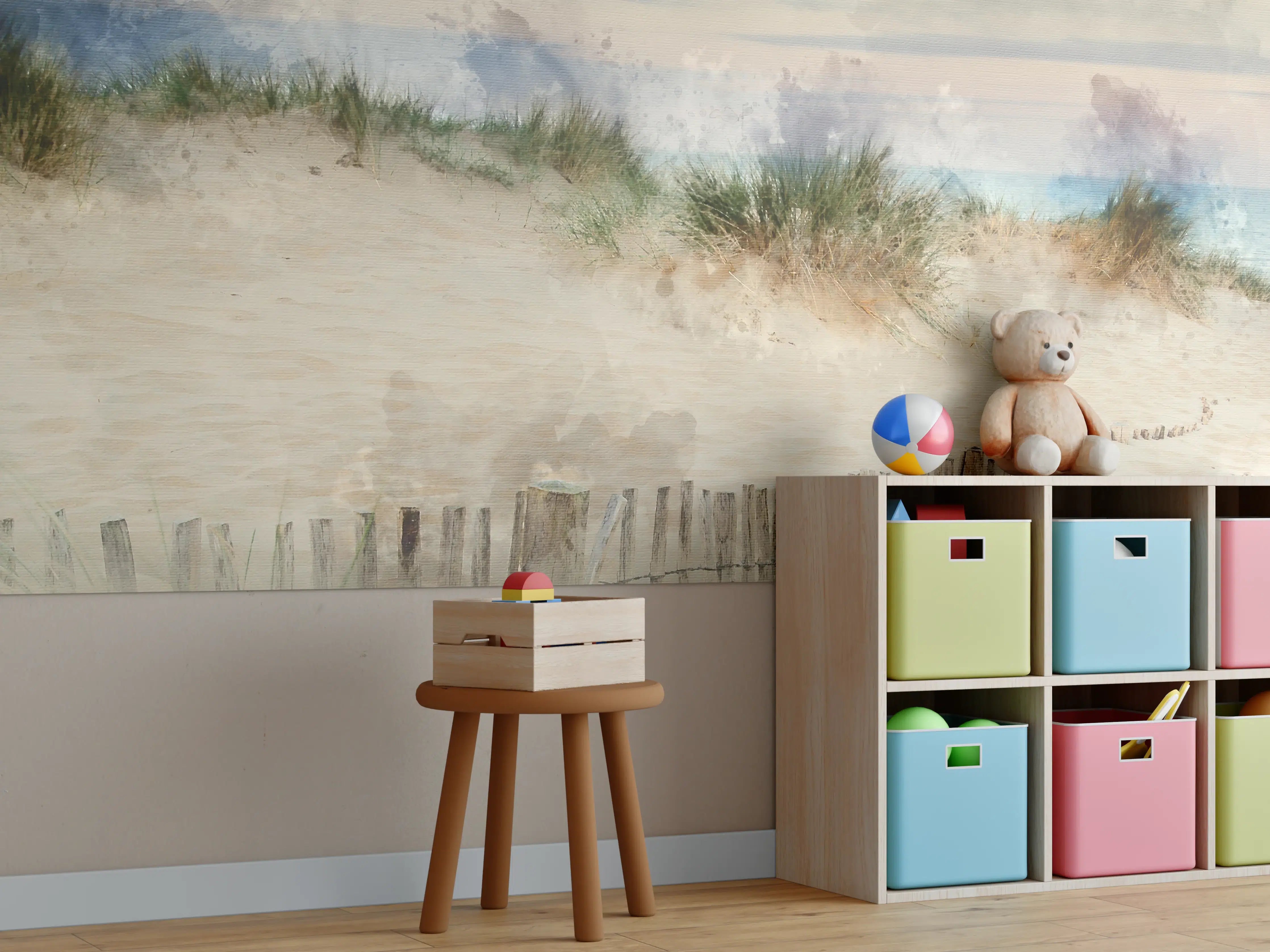 Kinderzimmer Wandgestaltung - Ästuarische Küstenlinie mit Sandstrand und Dünen