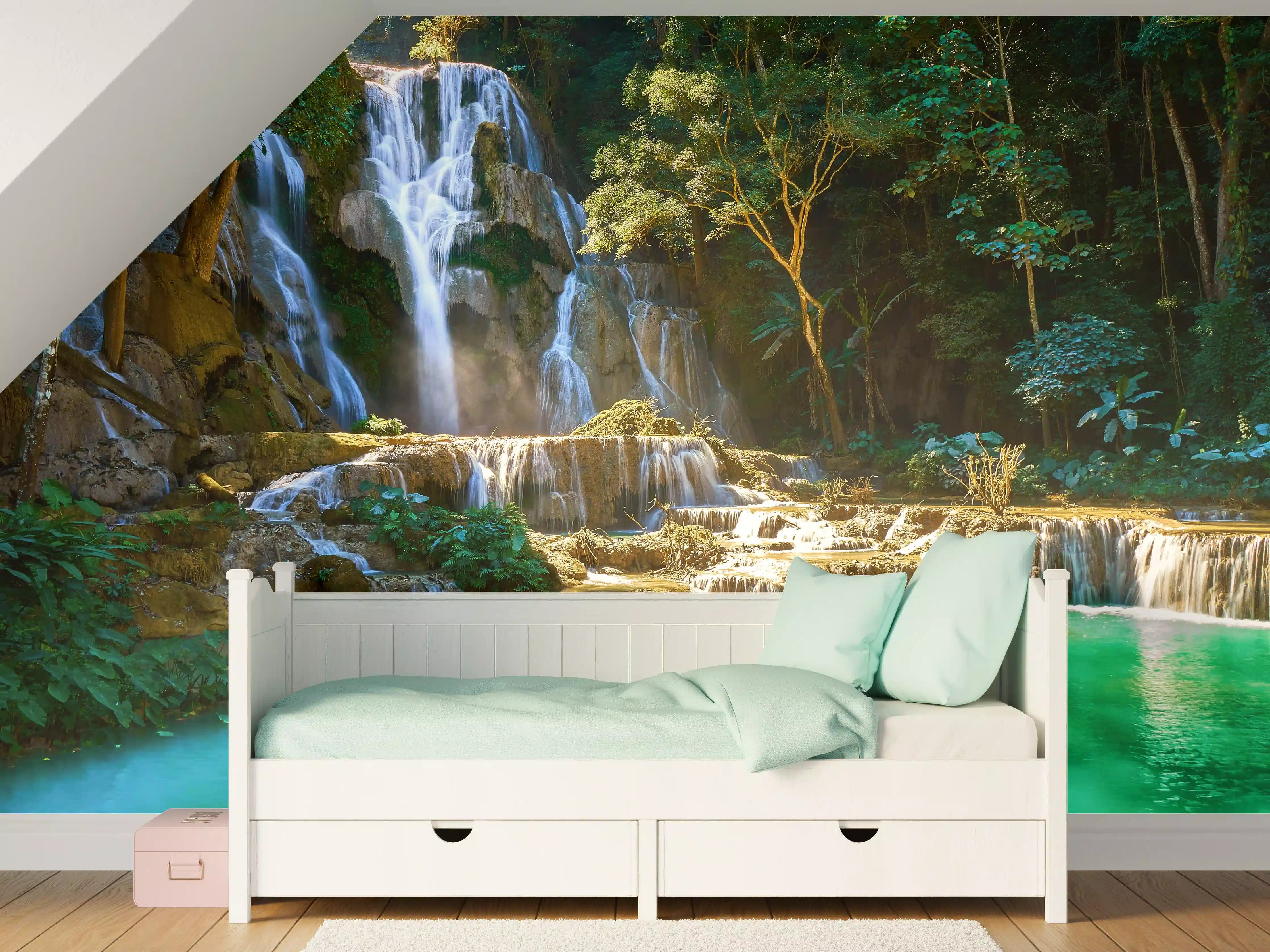 Kinderzimmer Wandgestaltung - Atemberaubender Wasserfall in Laos