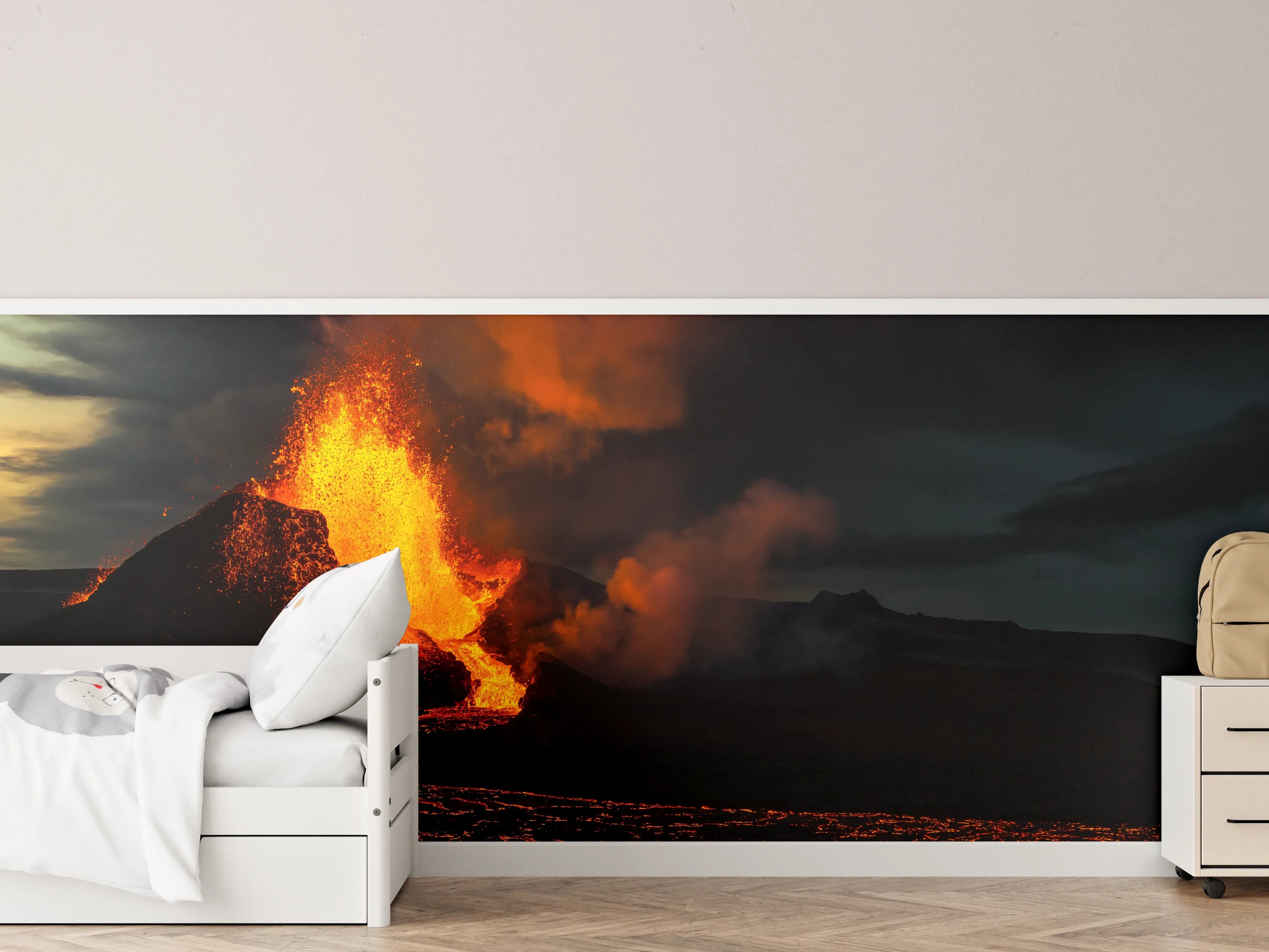 Kinderzimmer Wandgestaltung - Ausbruch vom Vulkan in der Nacht