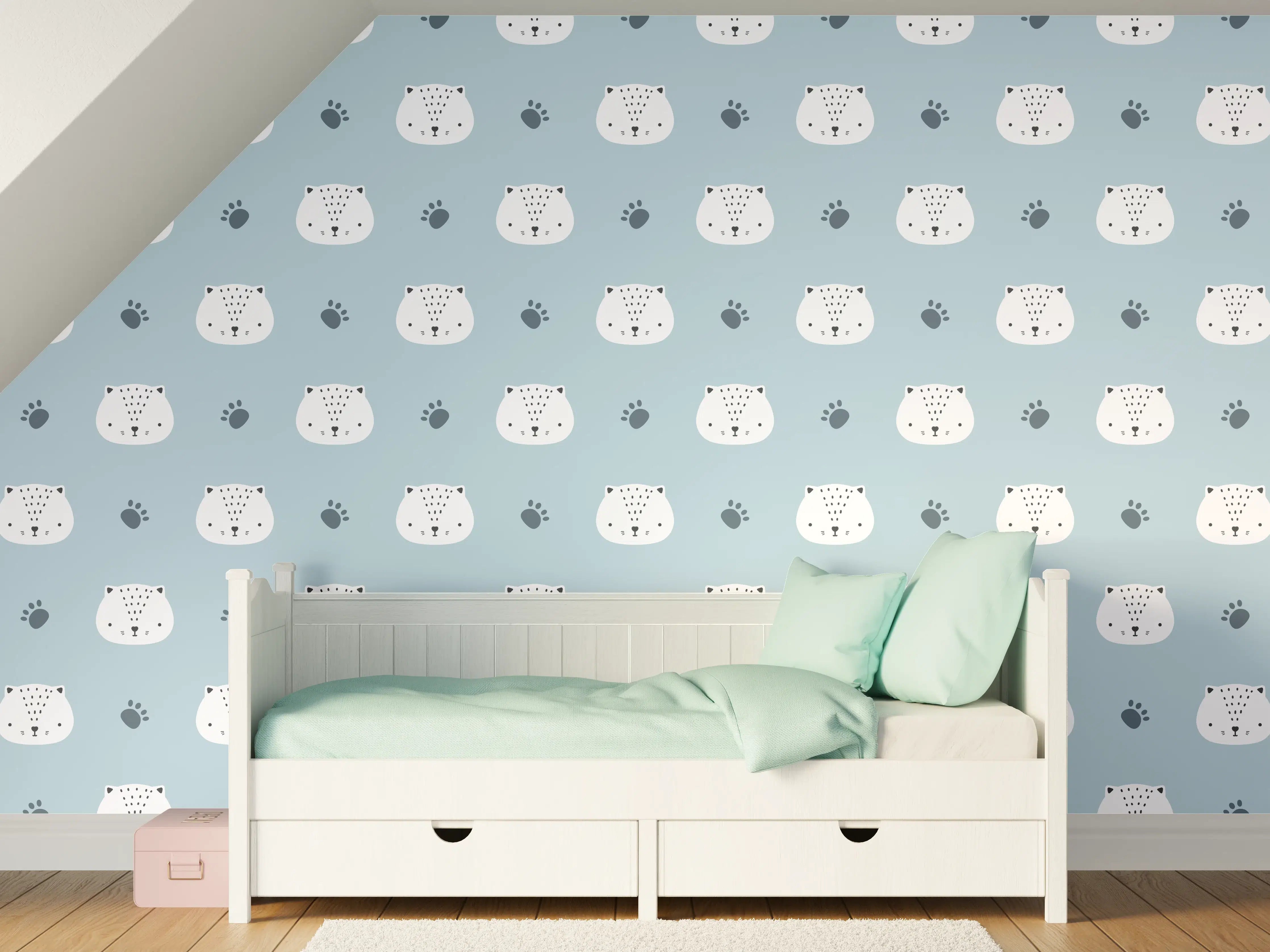 Kinderzimmer Wandgestaltung - Bär-Design in Sanftem Blau Grau