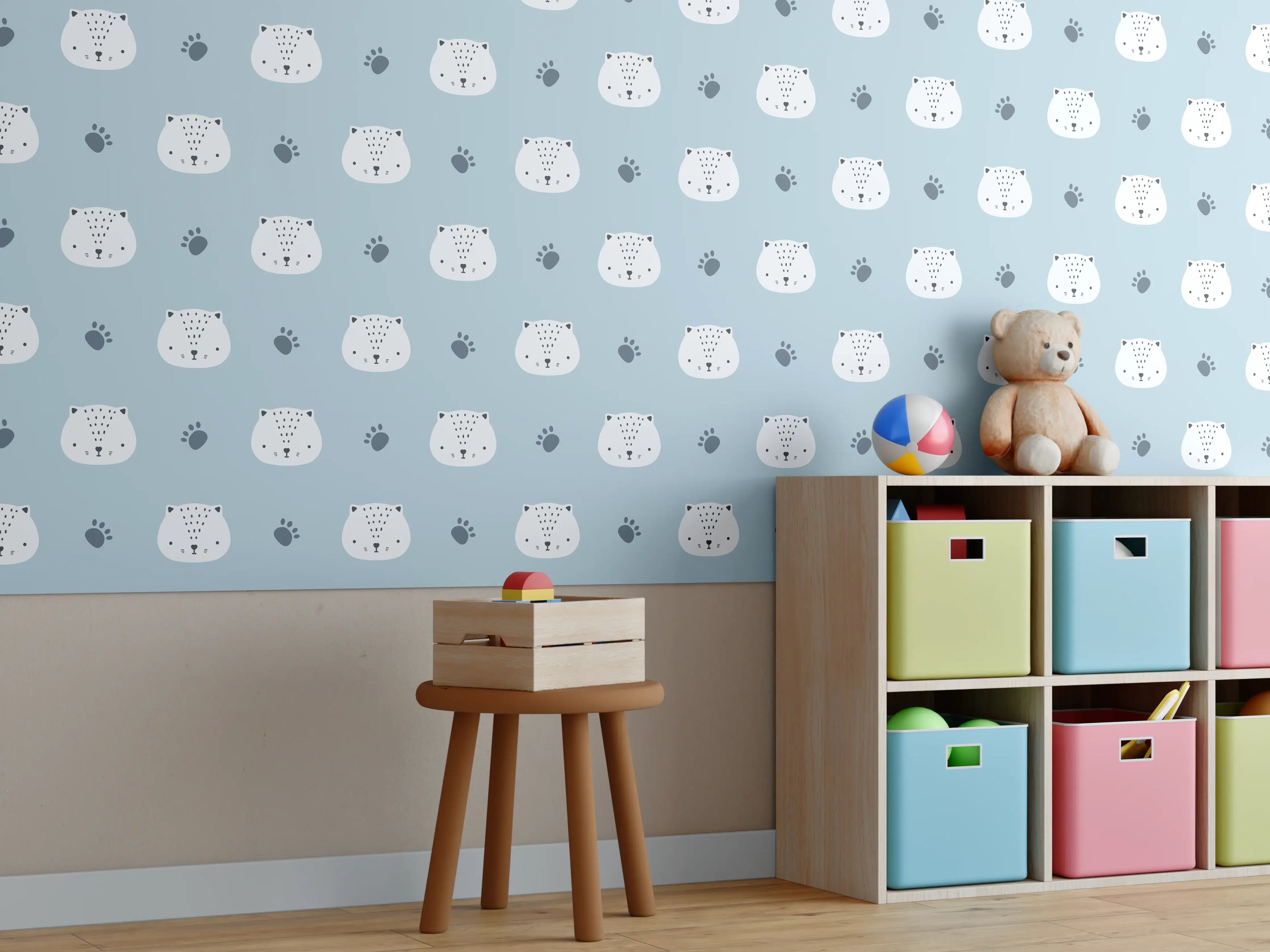 Kinderzimmer Wandgestaltung - Bär-Design in Sanftem Blau Grau