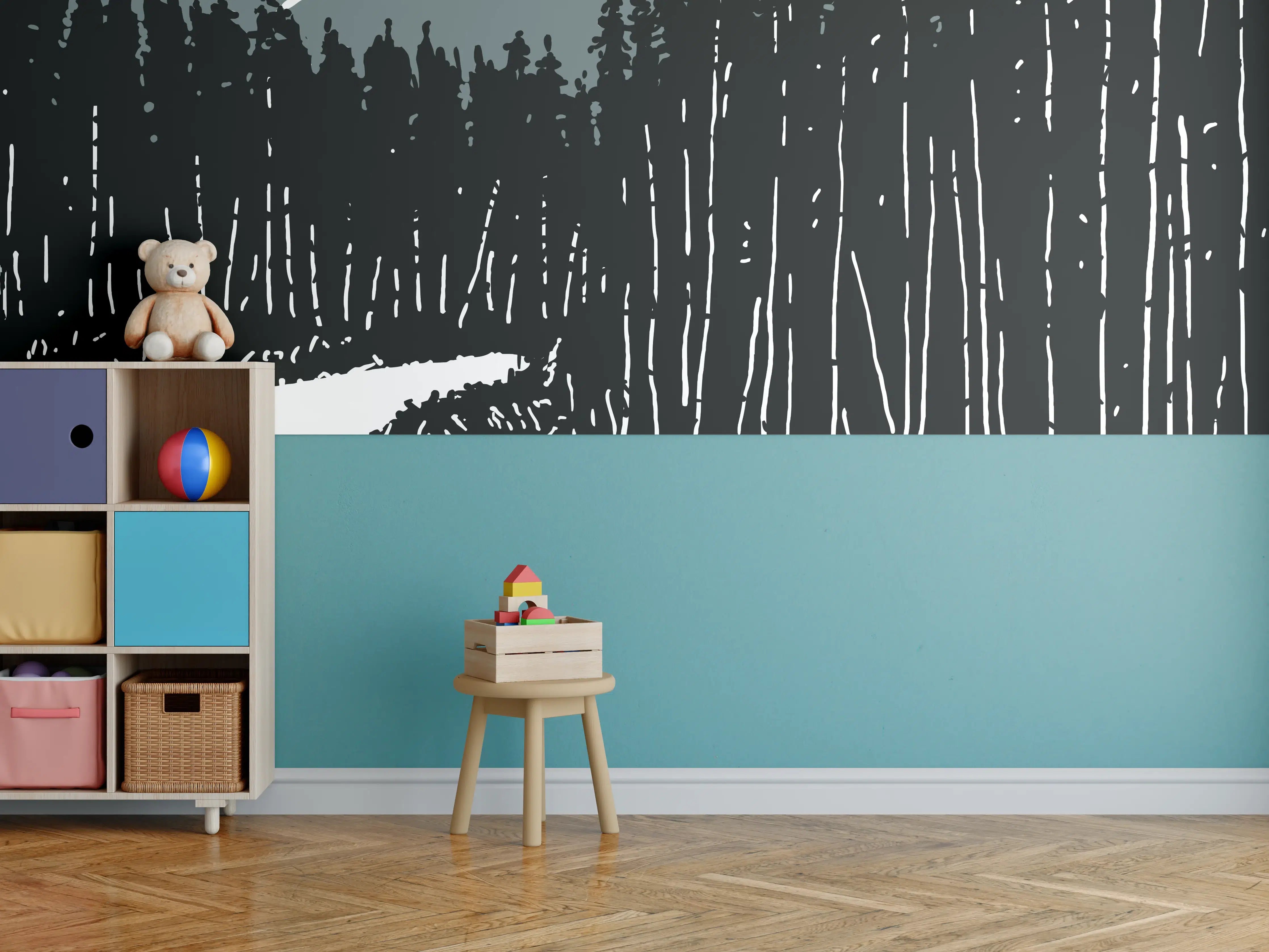 Kinderzimmer Wandgestaltung - Bär auf einem Waldweg