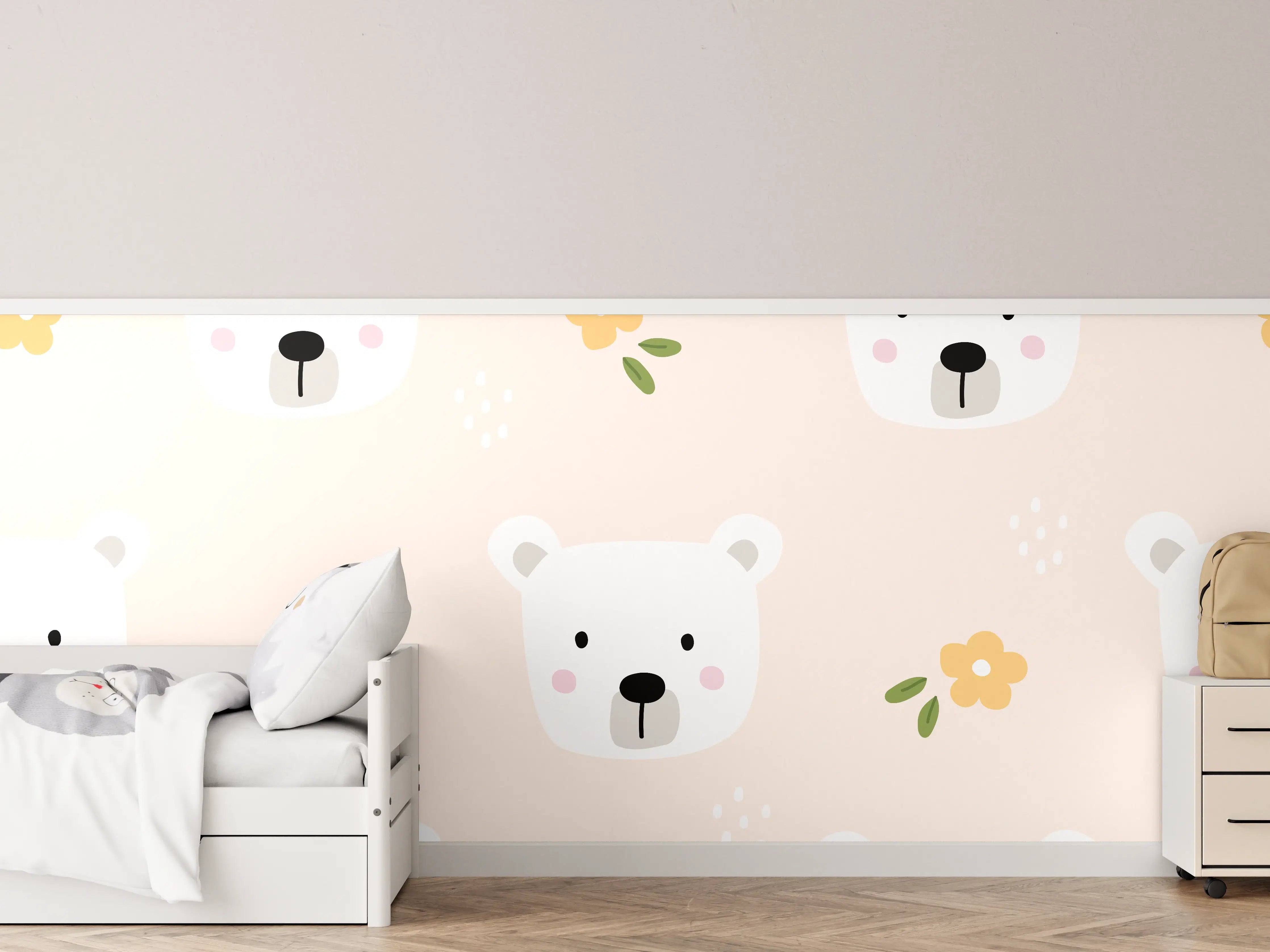 Kinderzimmer Wandgestaltung - Bärenkopf Muster Rosa Creme