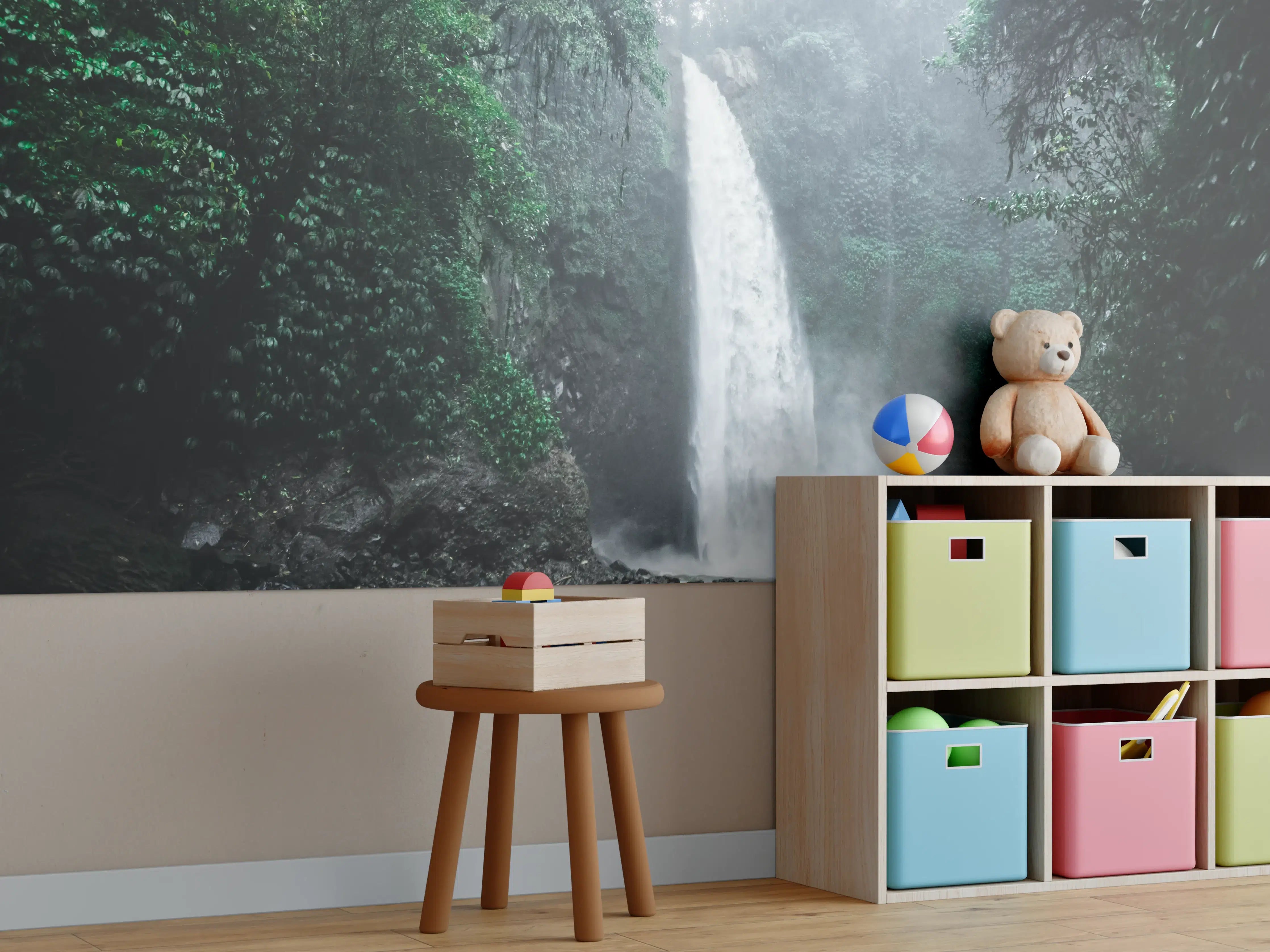 Kinderzimmer Wandgestaltung - Bali-Wasserfall im tiefen Dschungel