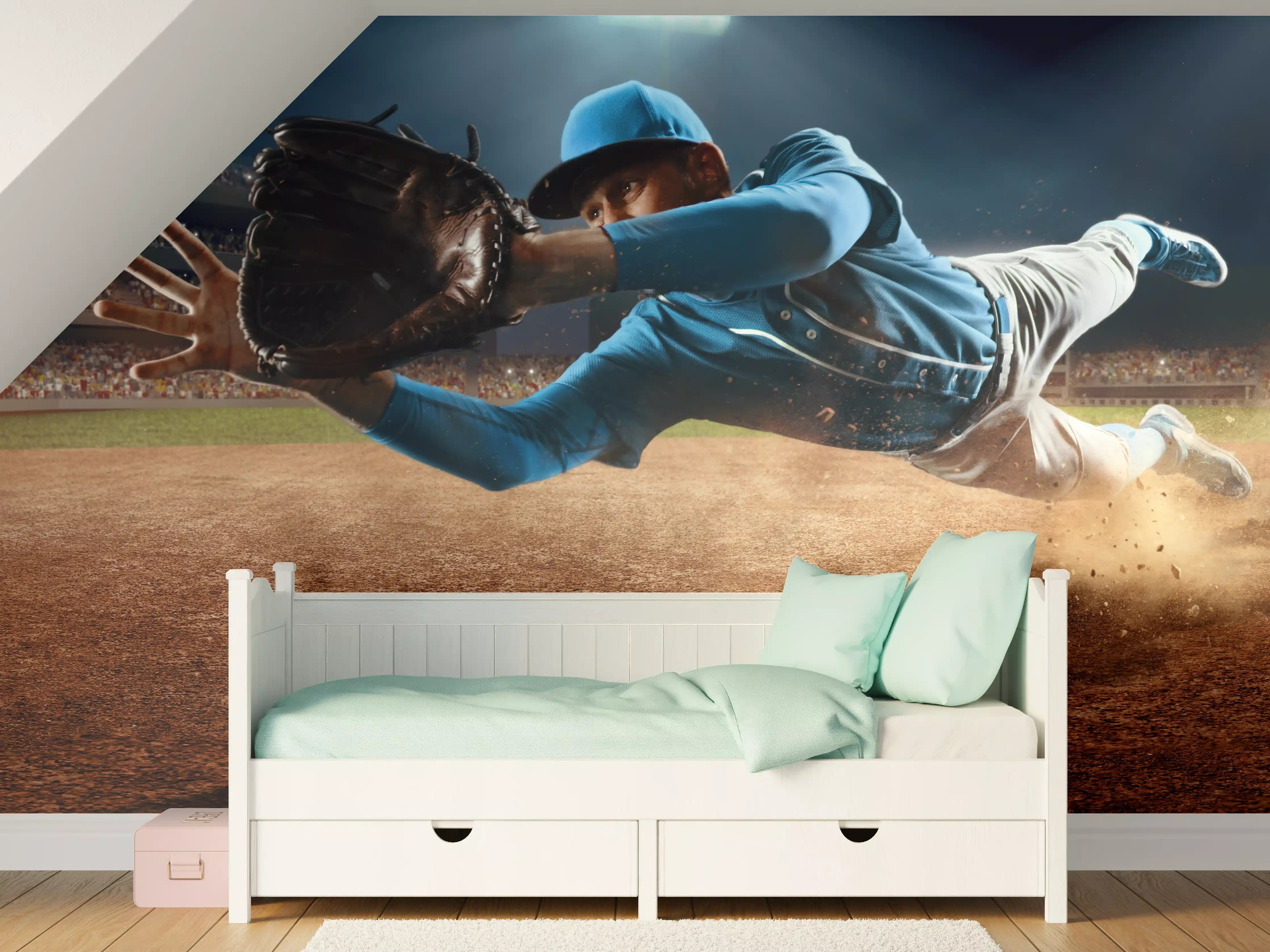 Kinderzimmer Wandgestaltung - Baseballer fängt den Ball
