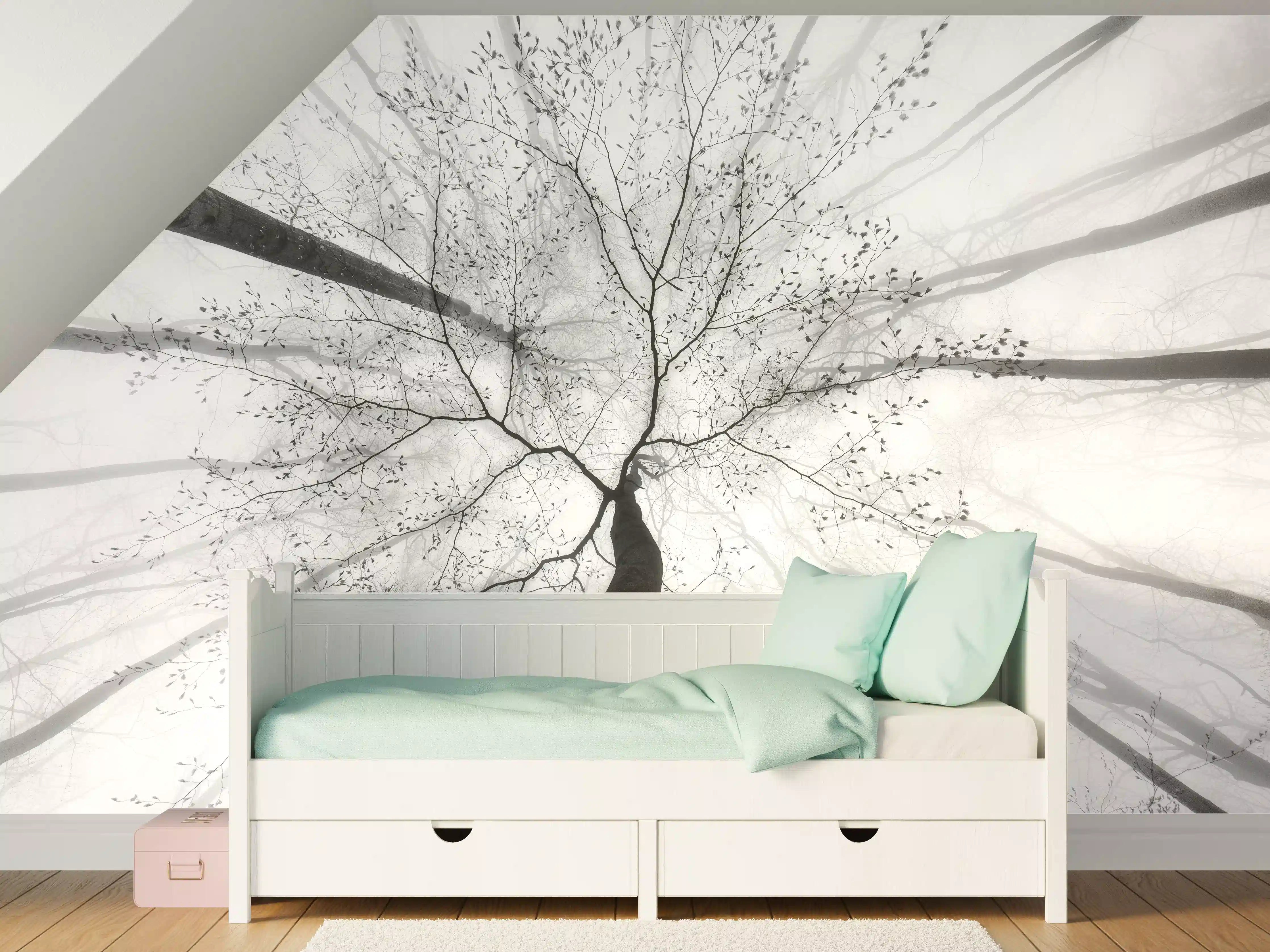 Kinderzimmer Wandgestaltung - Baumkrone von unten im Winter