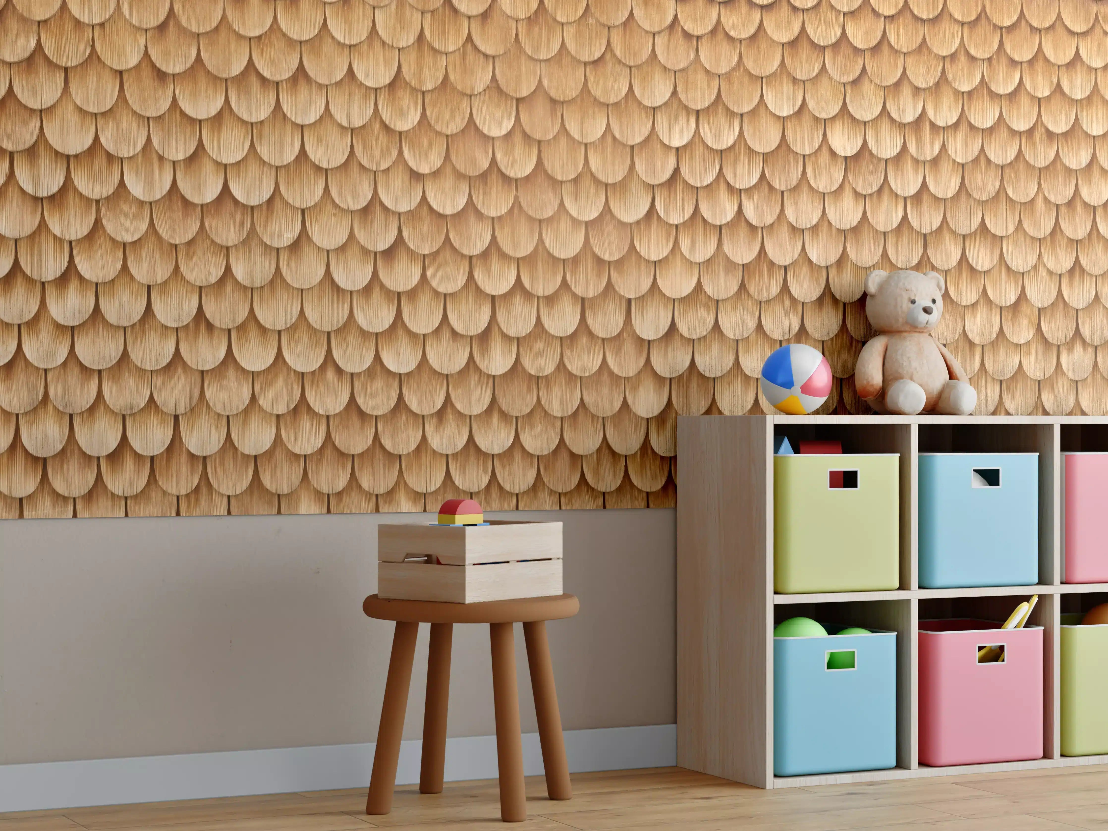 Kinderzimmer Wandgestaltung - Bayrische Holzschindeln