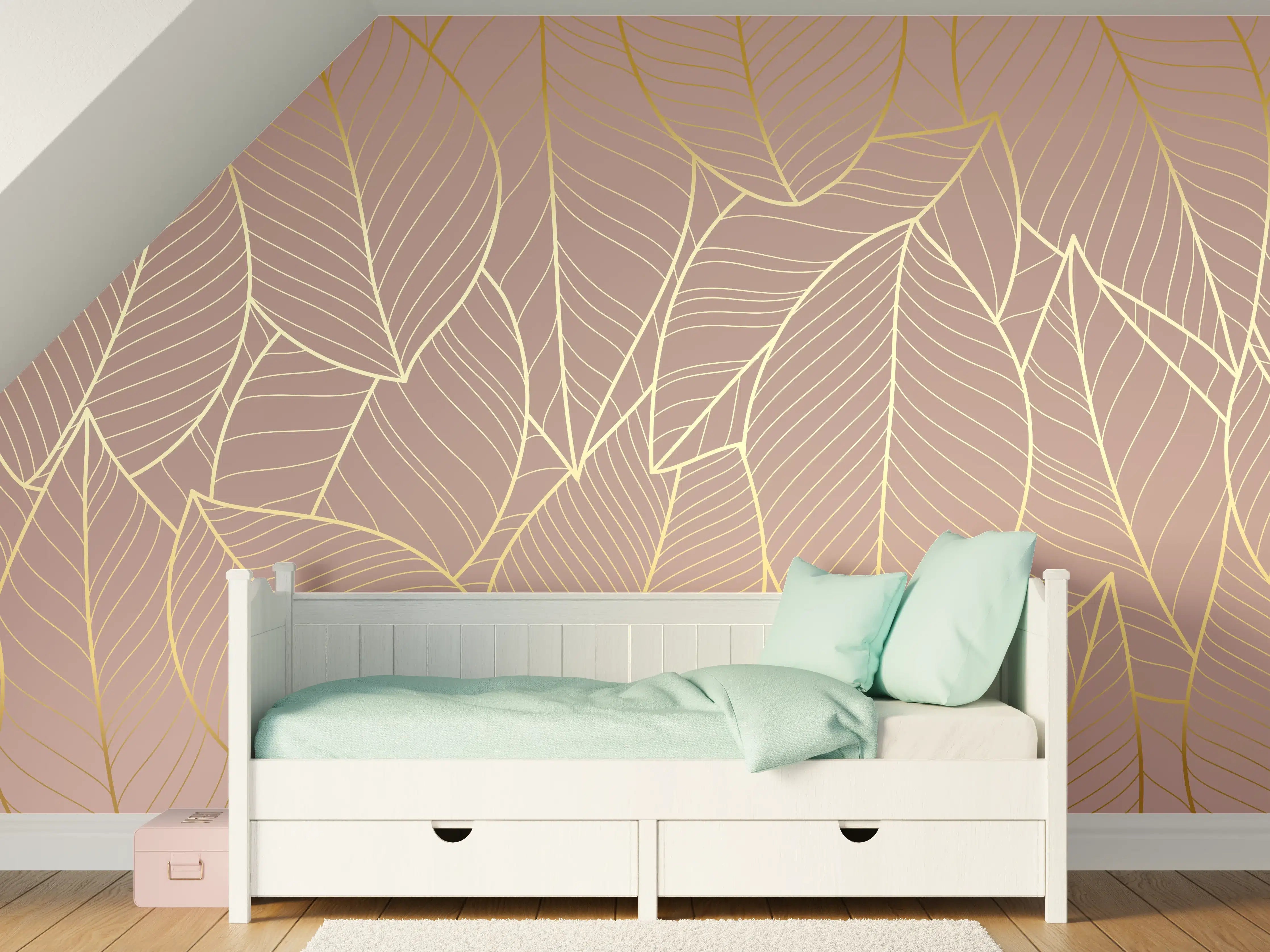 Kinderzimmer Wandgestaltung - Beige Blattgold Struktur