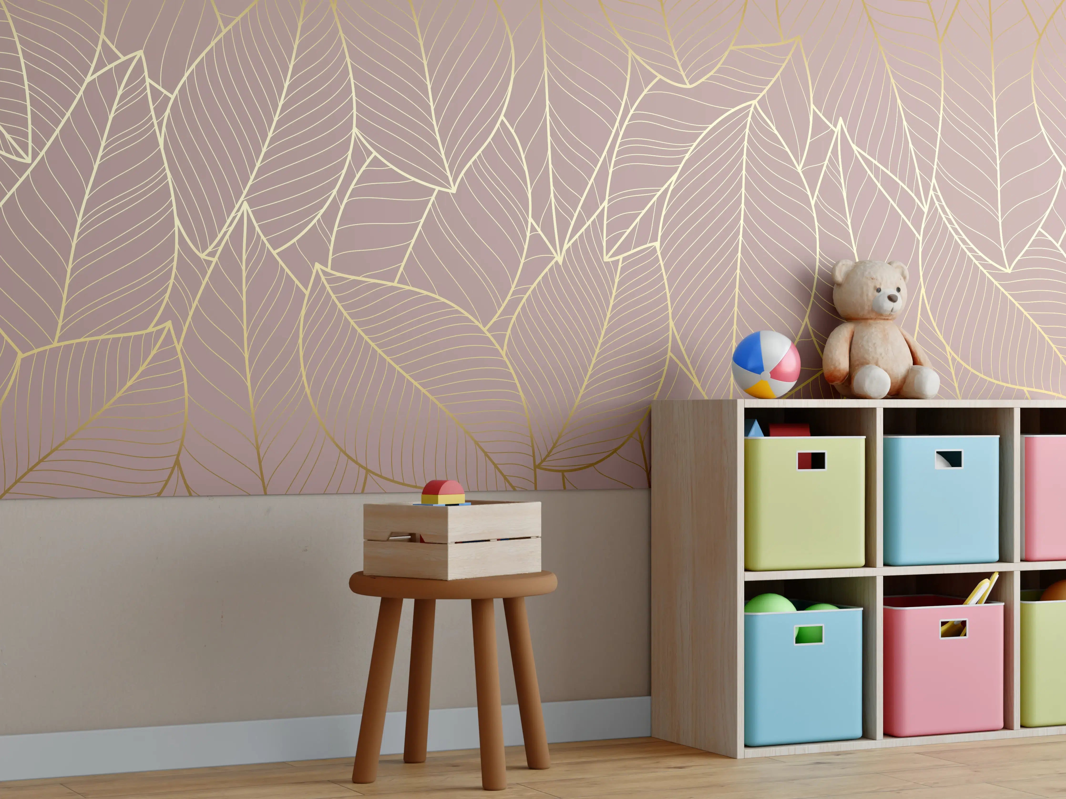 Kinderzimmer Wandgestaltung - Beige Blattgold Struktur