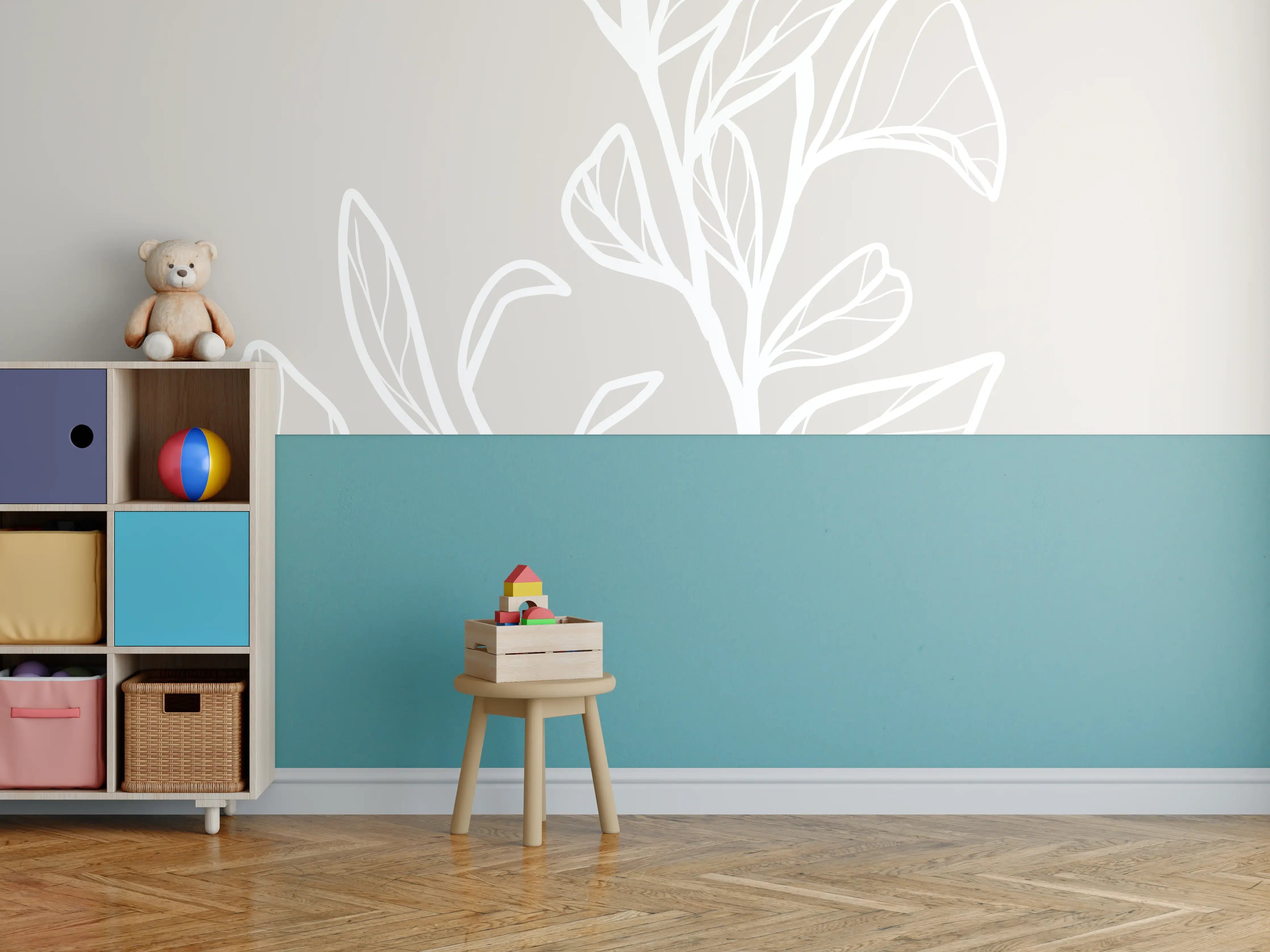 Kinderzimmer Wandgestaltung - Beige Blattlinien Grafik