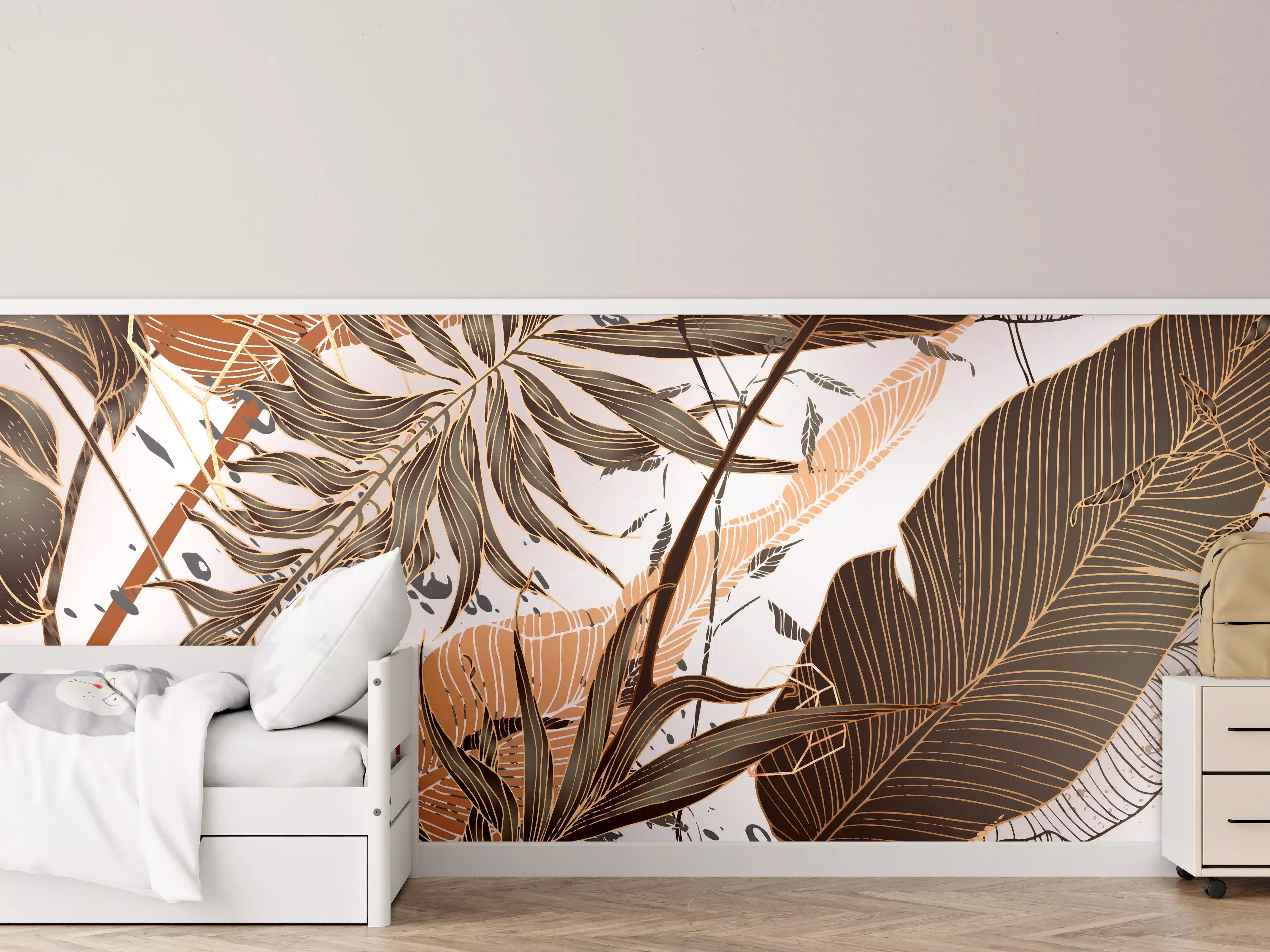 Kinderzimmer Wandgestaltung - Beige Blattmuster Tapete